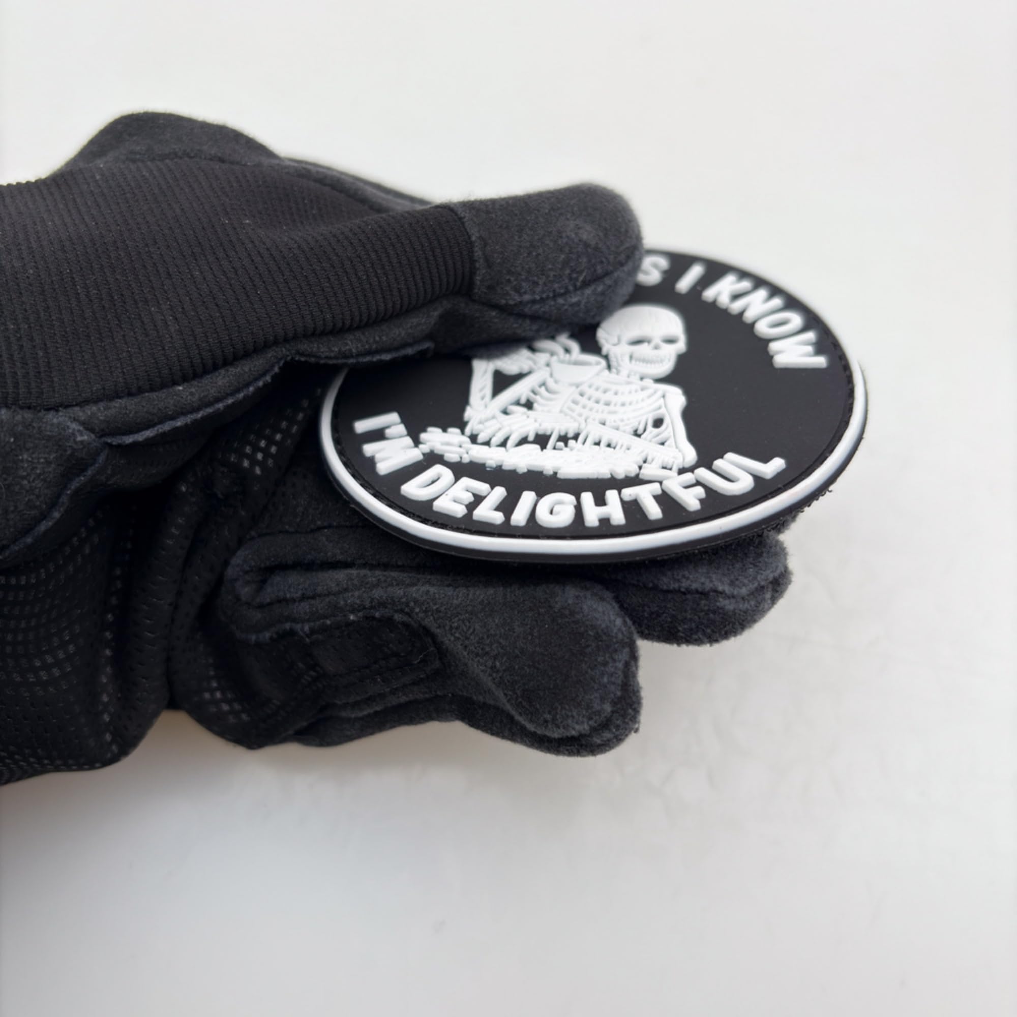 Glow in Dark Skeleton PVC Morale Patch, As Far As I Know, 3.15 Inch Round, Hook Fastener Backing - Image 4