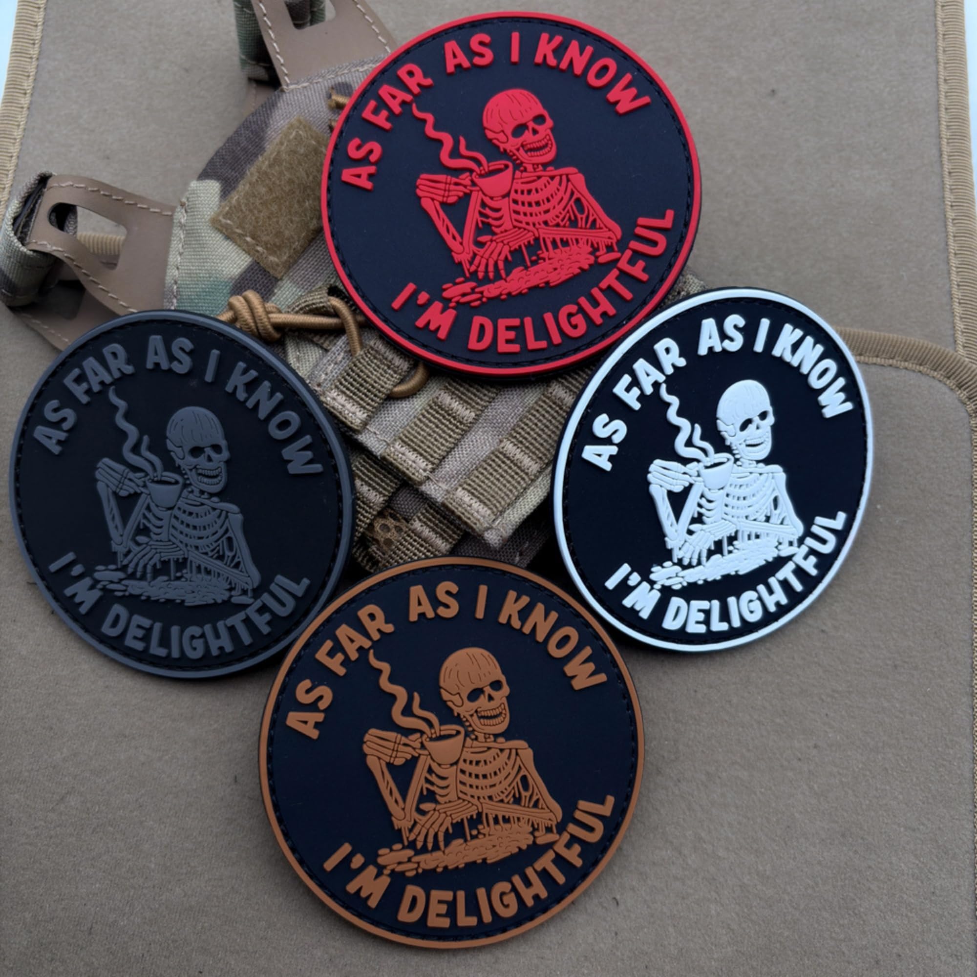 Glow in Dark Skeleton PVC Morale Patch, As Far As I Know, 3.15 Inch Round, Hook Fastener Backing - Image 8