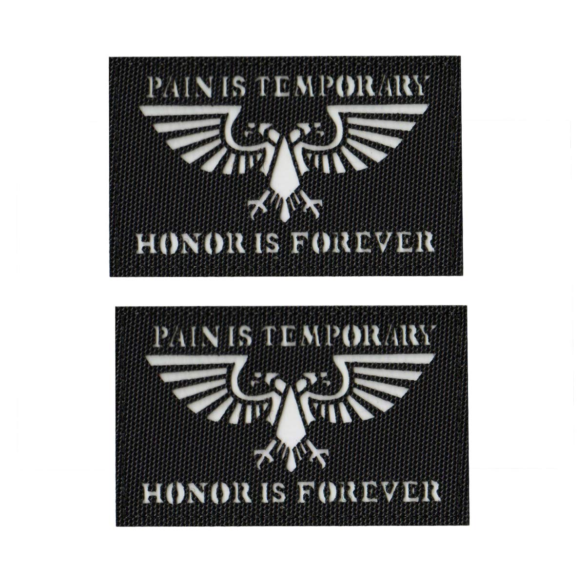 Glow-in-The-Dark Patch, Pain is Temporary Honor is Forever, Tactical Morale Sew on Patches with Hook and Loop Fastener Backing for Jackets Jeans Hat Bags Vests Uniforms 3.15 x 1.97 Inch 2PCS