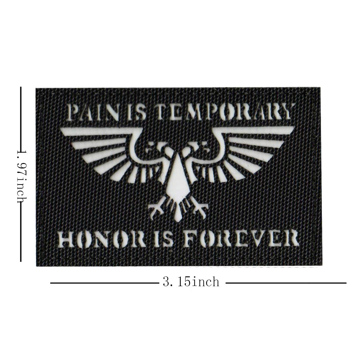 Glow-in-The-Dark Patch, Pain is Temporary Honor is Forever, Tactical Morale Sew on Patches with Hook and Loop Fastener Backing for Jackets Jeans Hat Bags Vests Uniforms 3.15 x 1.97 Inch 2PCS - Image 3