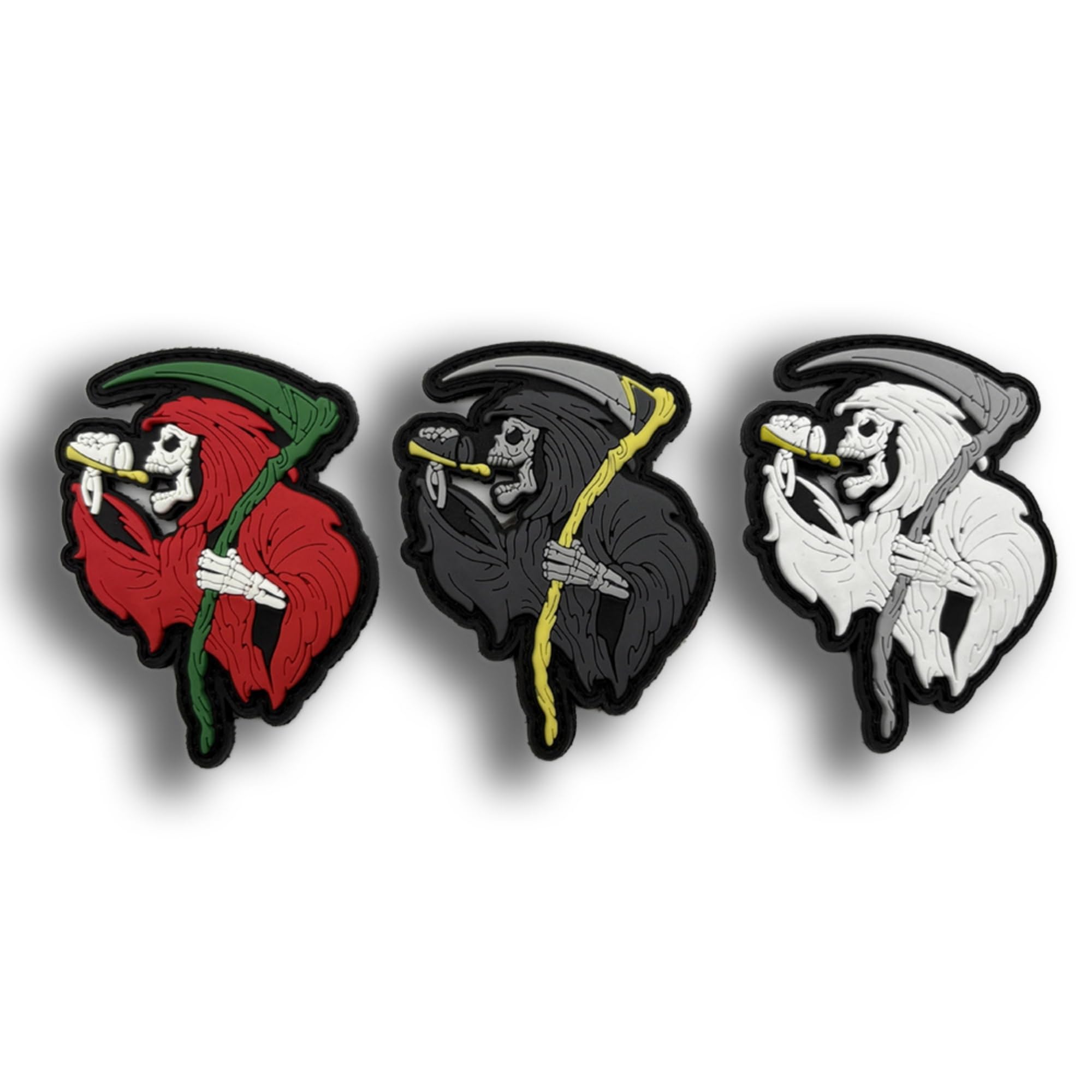 Glow-in-The-Dark Skull Reaper Morale Patch, PVC Rubber Halloween Badge, Hook and Loop Backing, White on Black, 2.56 x 3.35 inch - Image 6