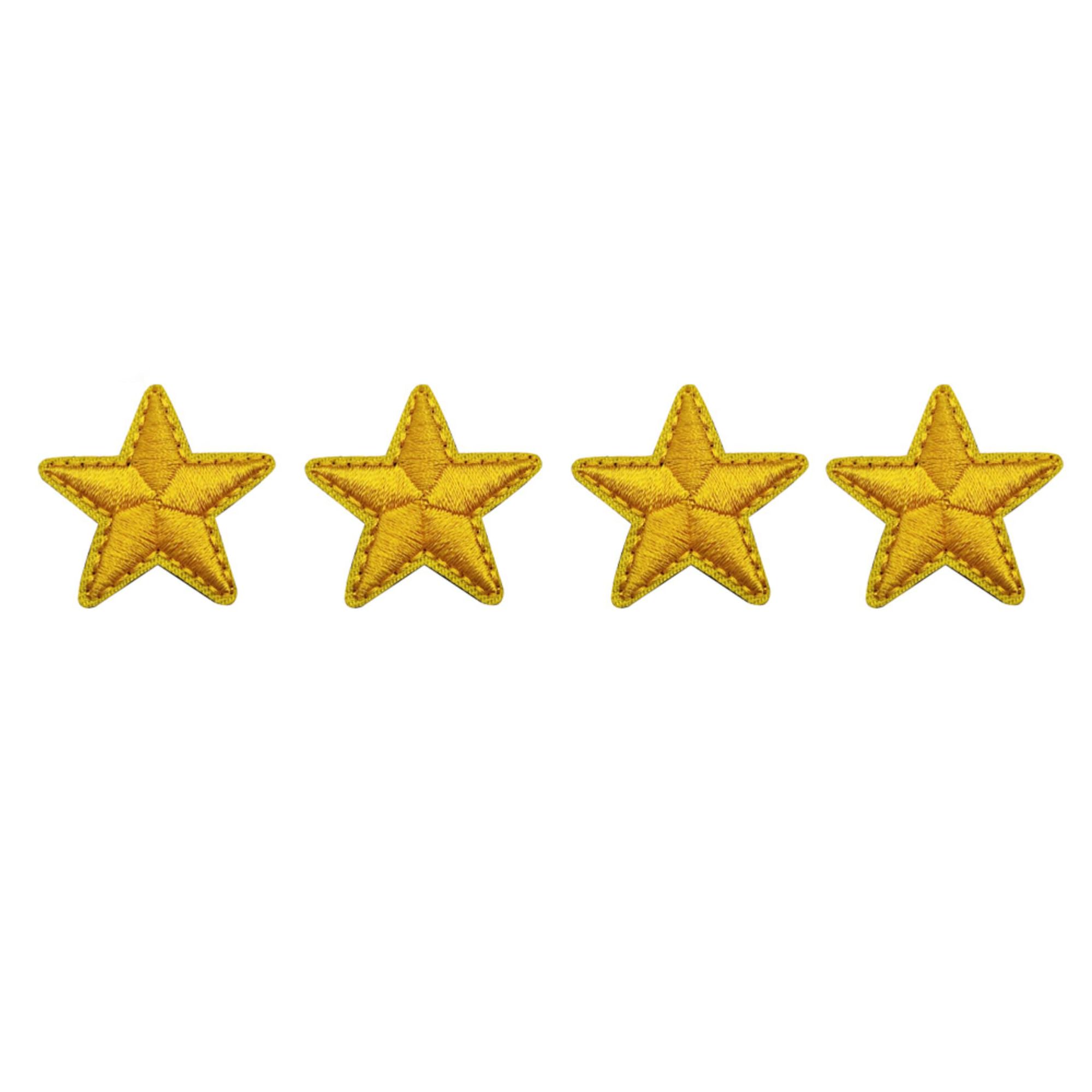 Gold Star Embroidered Patches with Hook and Loop Backing, 1.18 x 1.18 Inch, 4-Pack