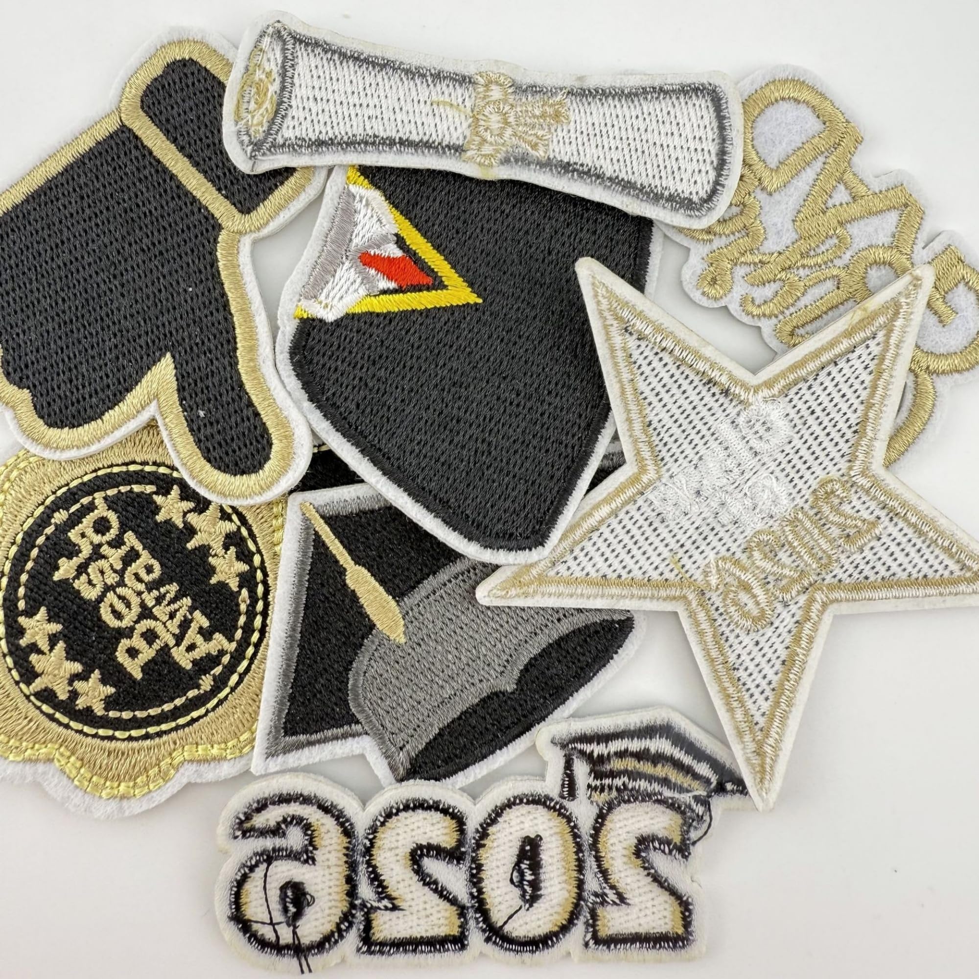 Graduation Iron-on Patches, Class of 2026, Black and Gold Embroidered Appliques, 8 Pieces - Image 3