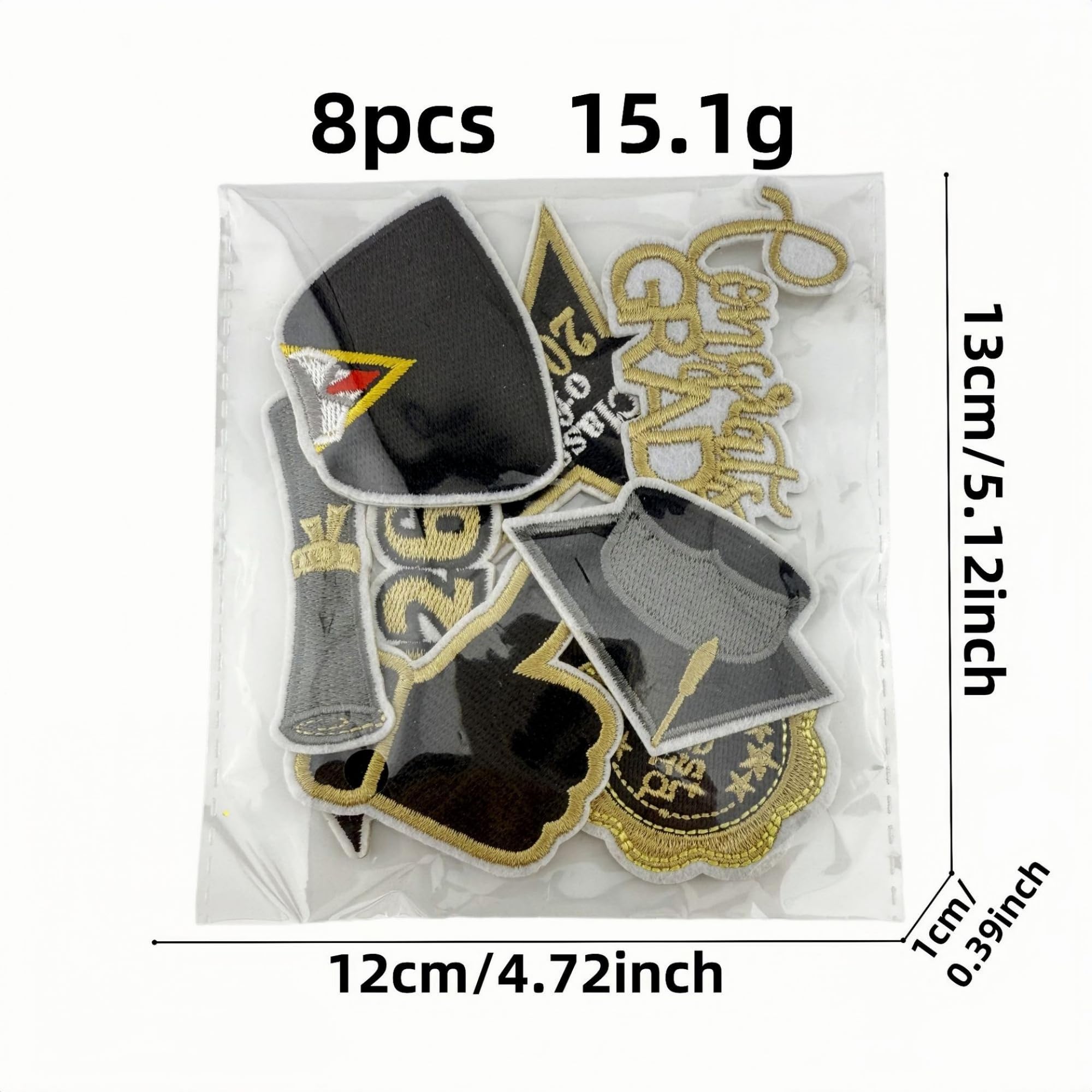 Graduation Iron-on Patches, Class of 2026, Black and Gold Embroidered Appliques, 8 Pieces - Image 4