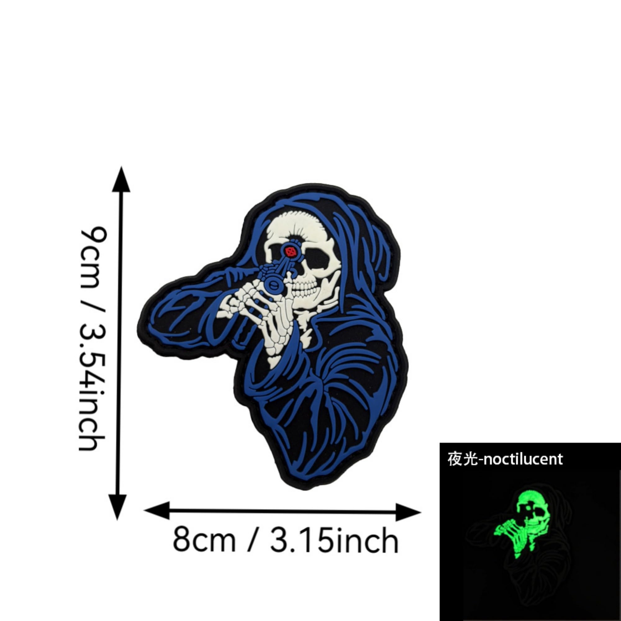 Grim Reaper Skull Telescope Tactical Morale PVC Patch, Glow-in-Dark, 3.15 x 3.54 inch, Hook and Loop Backing - Image 3
