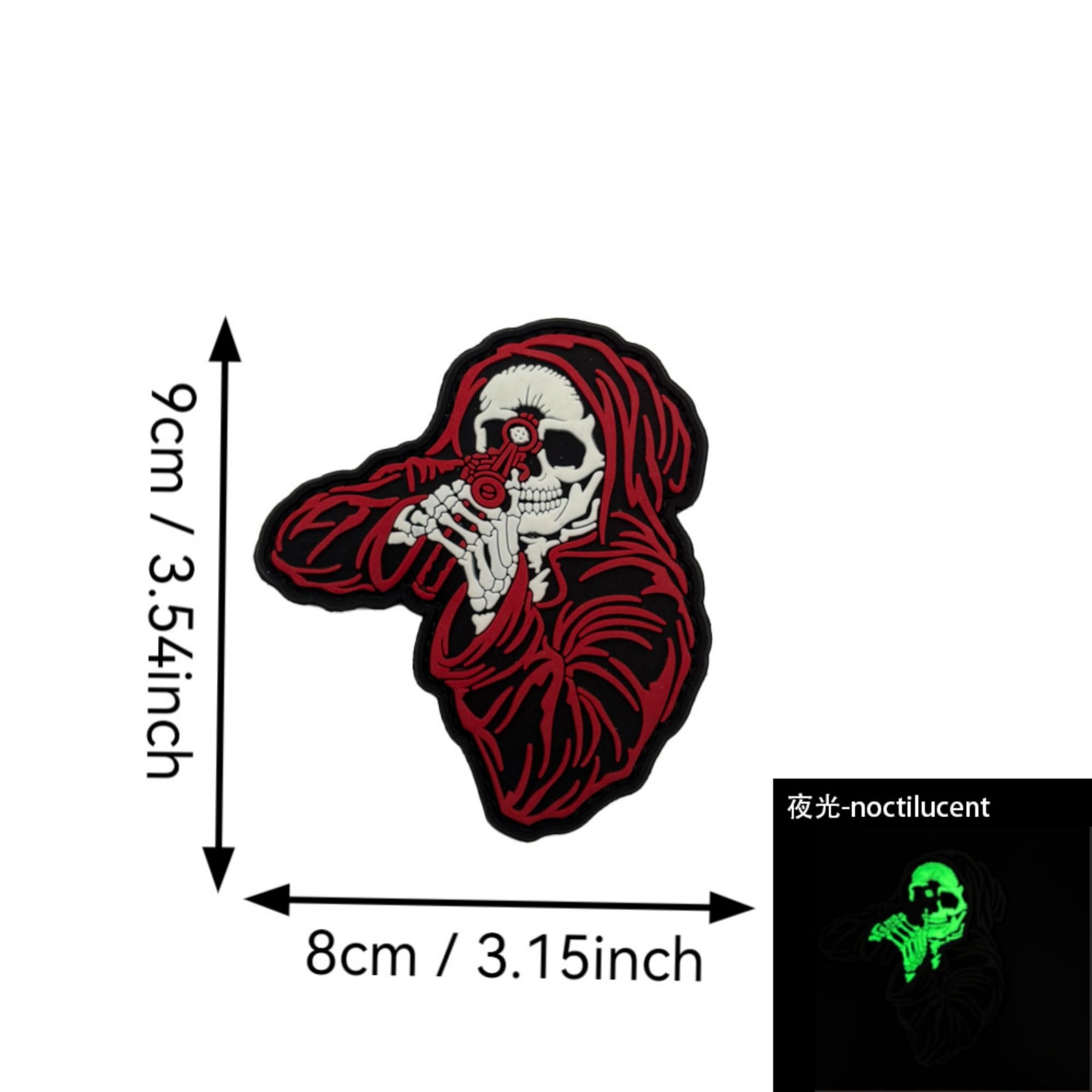 Grim Reaper Skull Telescope Tactical Morale PVC Patch, Glow-in-Dark, 3.15 x 3.54 inch, Hook and Loop Backing - Image 4