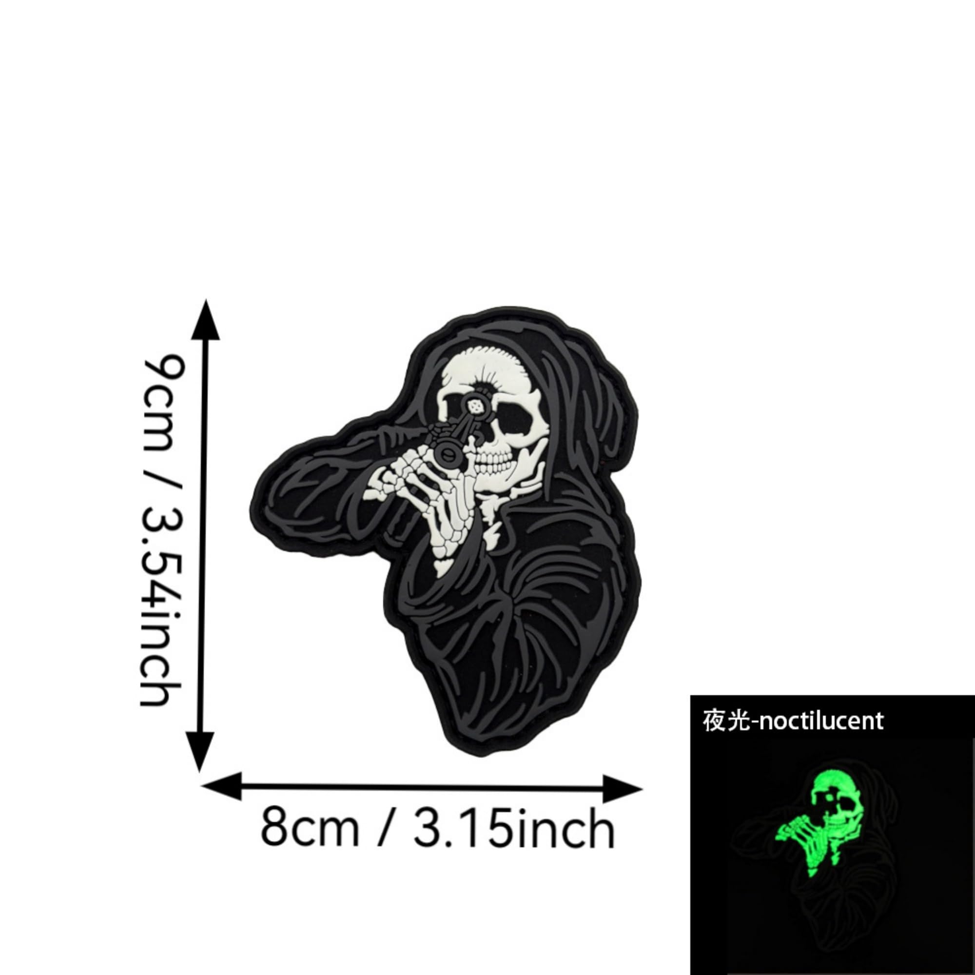 Grim Reaper Skull Telescope Tactical Morale PVC Patch, Glow-in-Dark, 3.15 x 3.54 inch, Hook and Loop Backing - Image 5