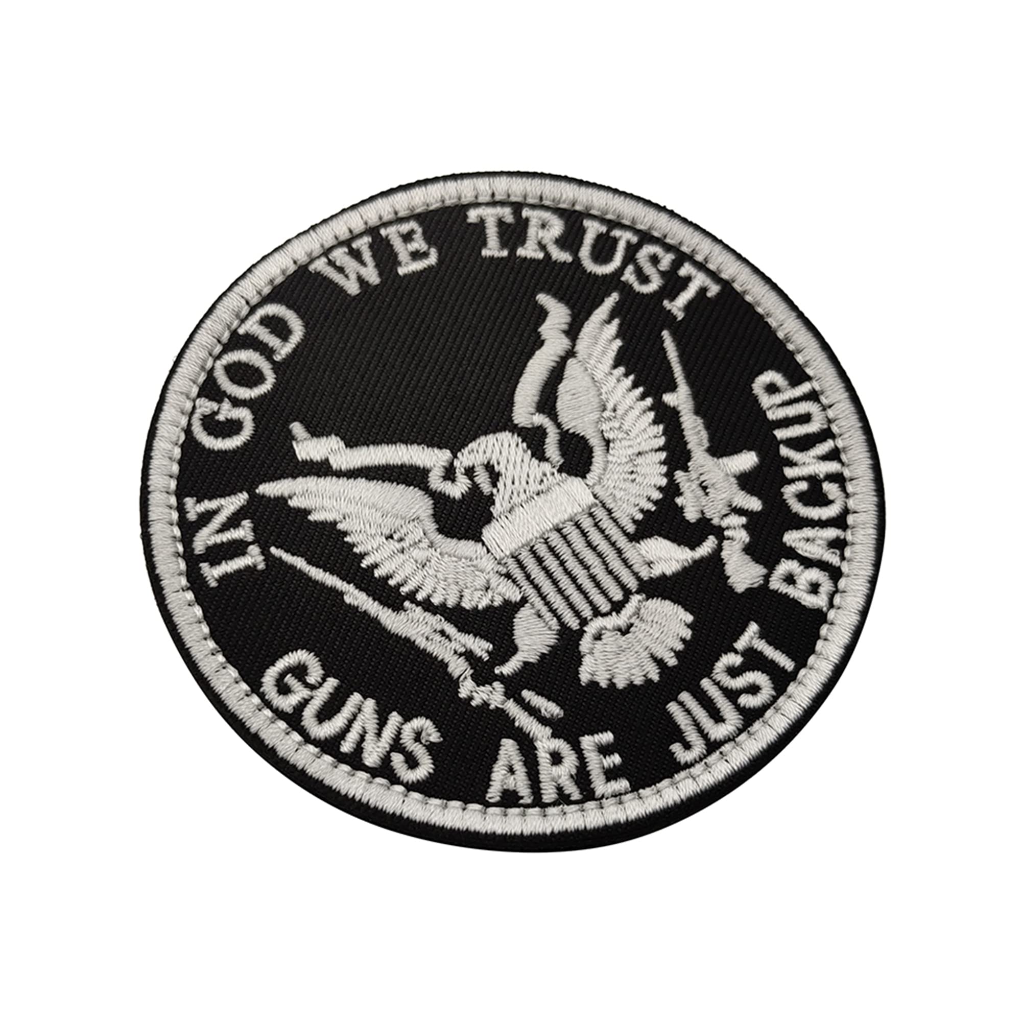 Guns are Just Backup Patch Appliques in God We Trust Embroidered Appliqué Patches, Tactical Armband Badges Emblem Attachment Hook Fastener Backing Sewing Repair - Image 6