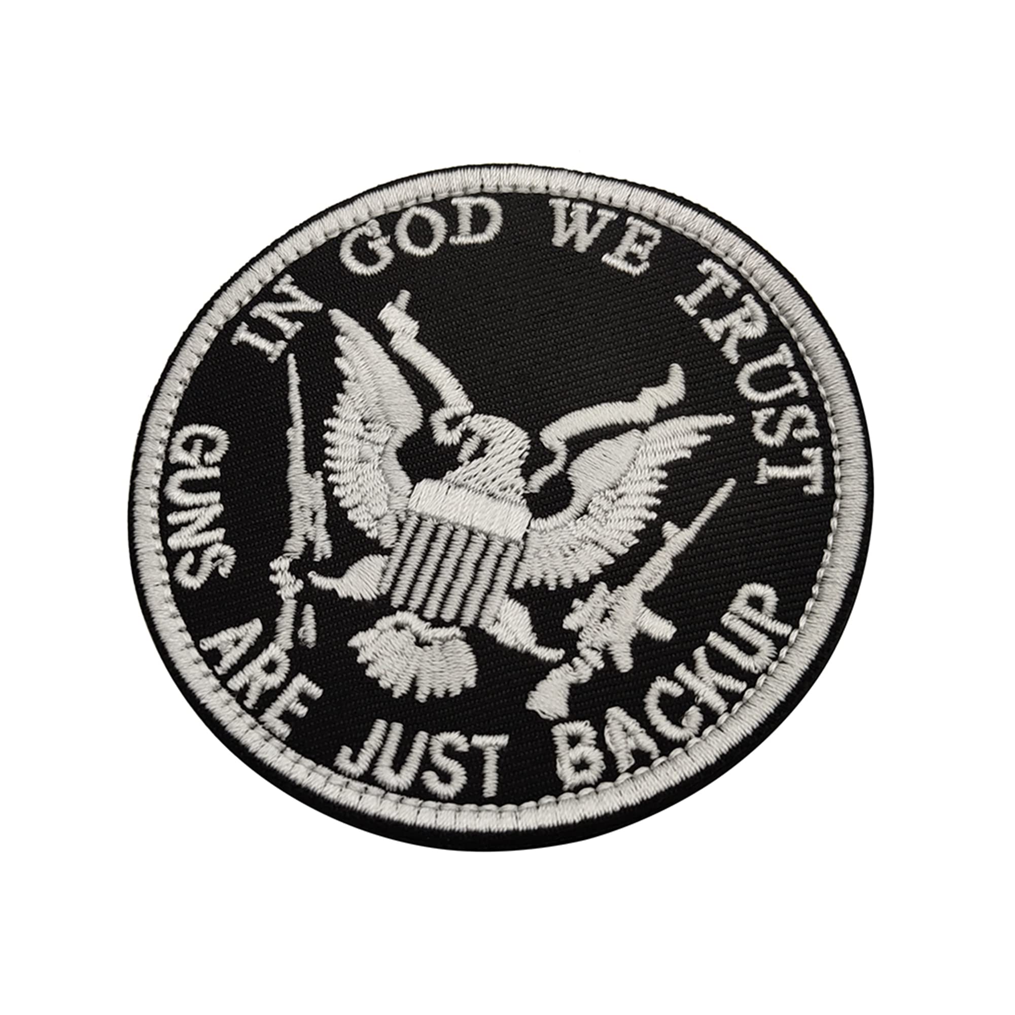 Guns are Just Backup Patch Appliques in God We Trust Embroidered Appliqué Patches, Tactical Armband Badges Emblem Attachment Hook Fastener Backing Sewing Repair - Image 7