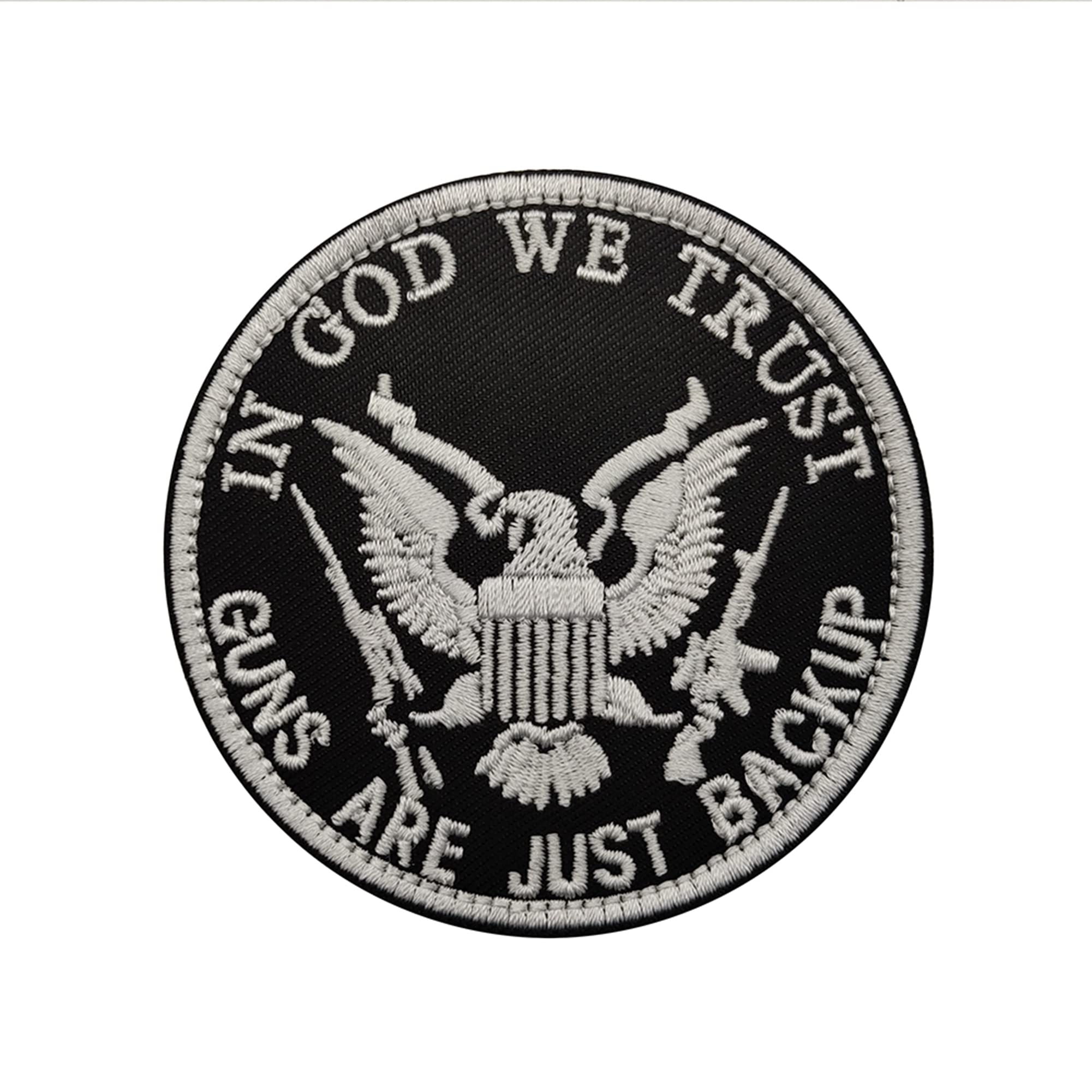 Guns are Just Backup Patch Appliques in God We Trust Embroidered Appliqué Patches, Tactical Armband Badges Emblem Attachment Hook Fastener Backing Sewing Repair - Image 8