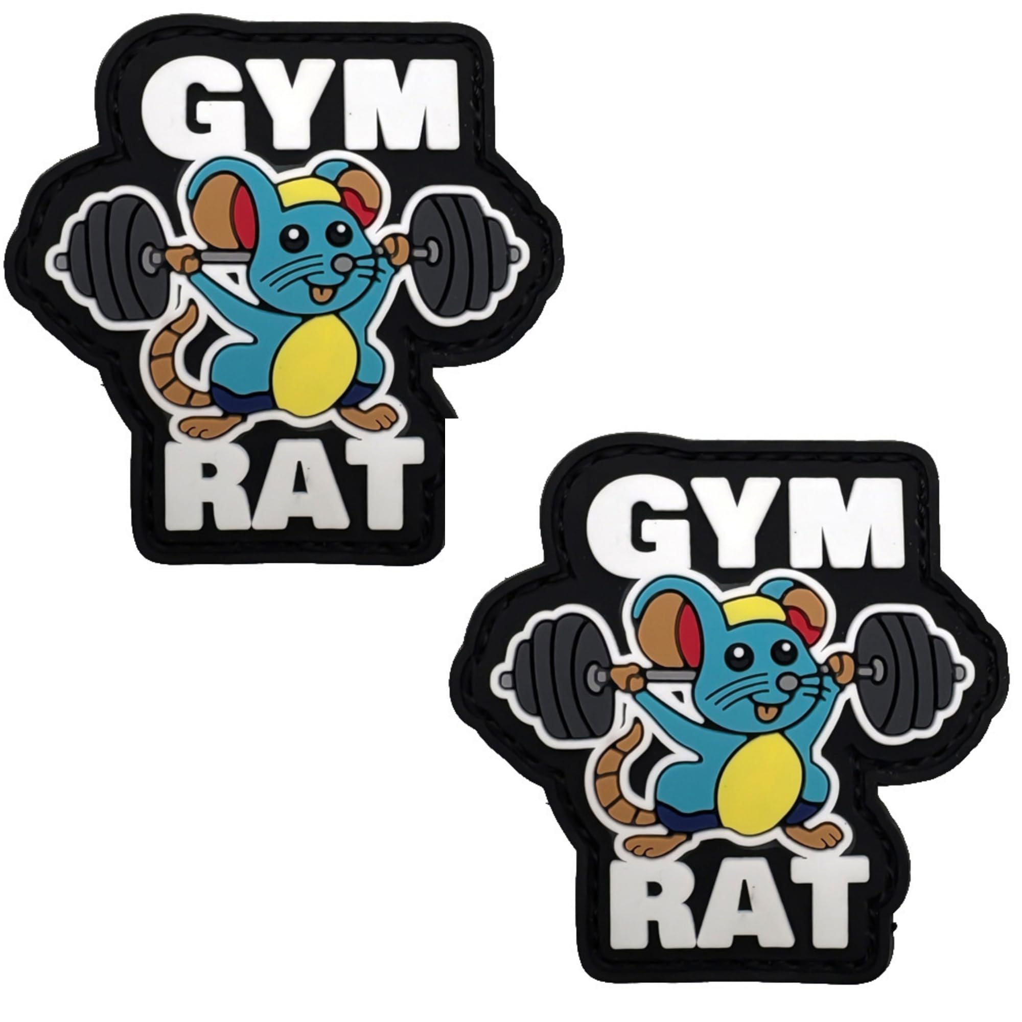 Gym Rat Weightlifting Mouse PVC Morale Patch, Noctilucent Design, Hook and Loop Backing, 2.36 Inch