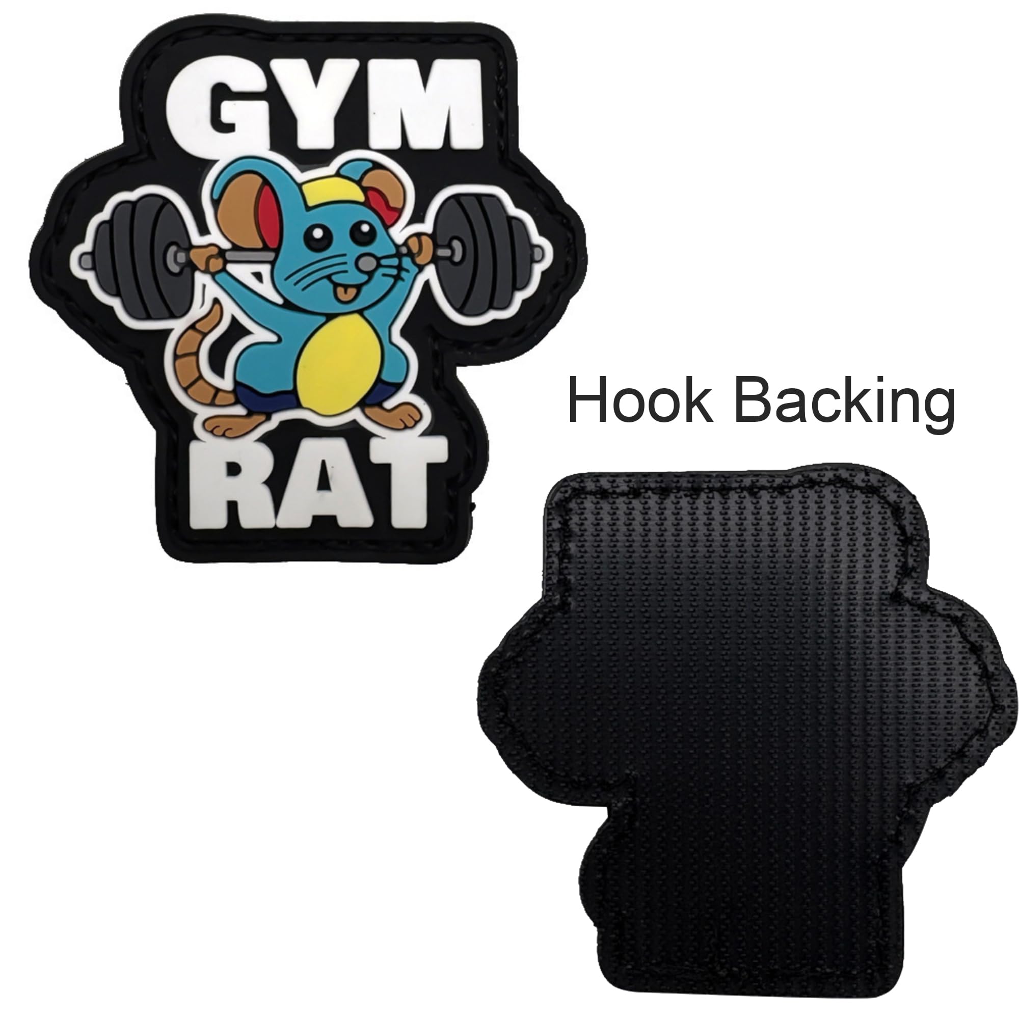 Gym Rat Weightlifting Mouse PVC Morale Patch, Noctilucent Design, Hook and Loop Backing, 2.36 Inch - Image 2
