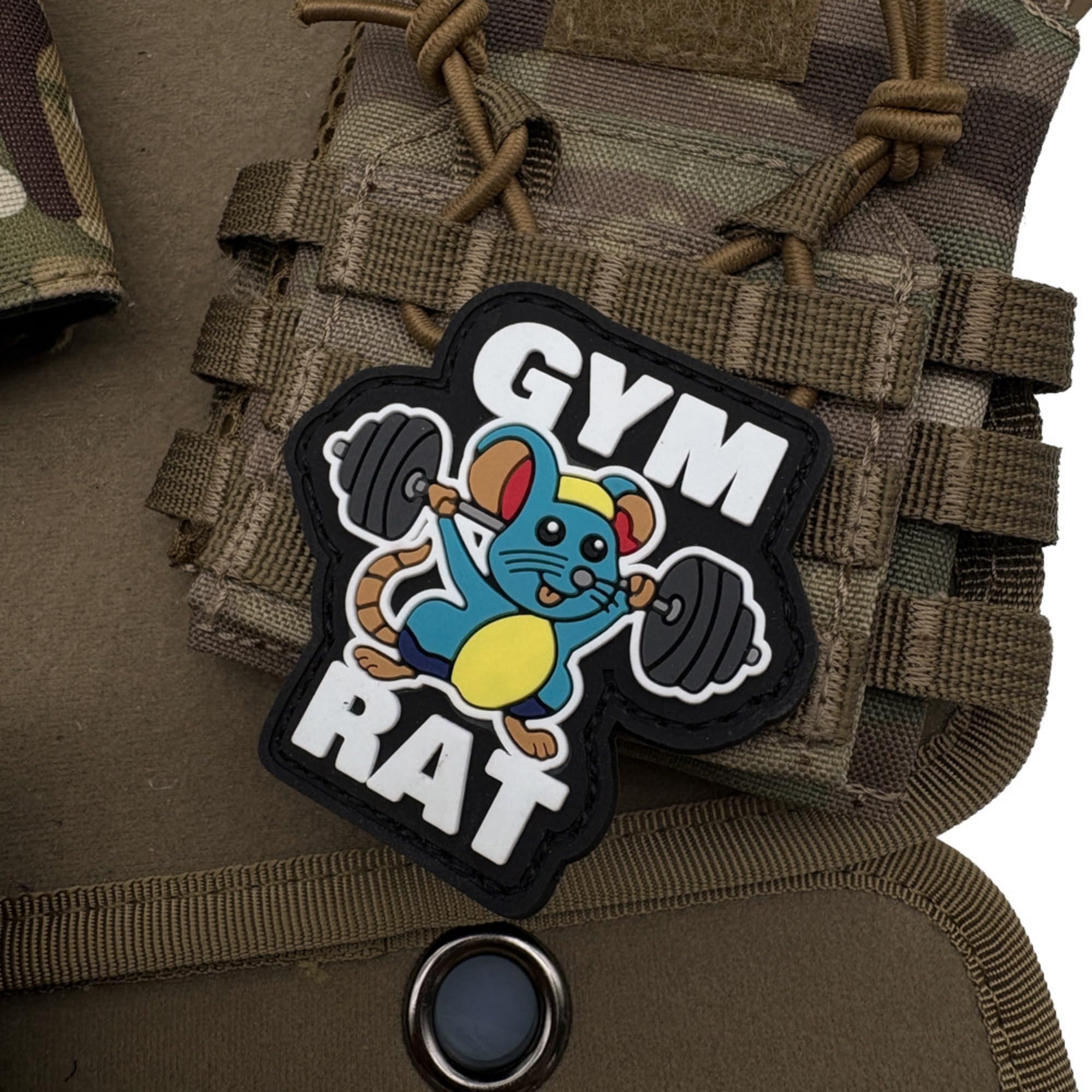 Gym Rat Weightlifting Mouse PVC Morale Patch, Noctilucent Design, Hook and Loop Backing, 2.36 Inch - Image 4