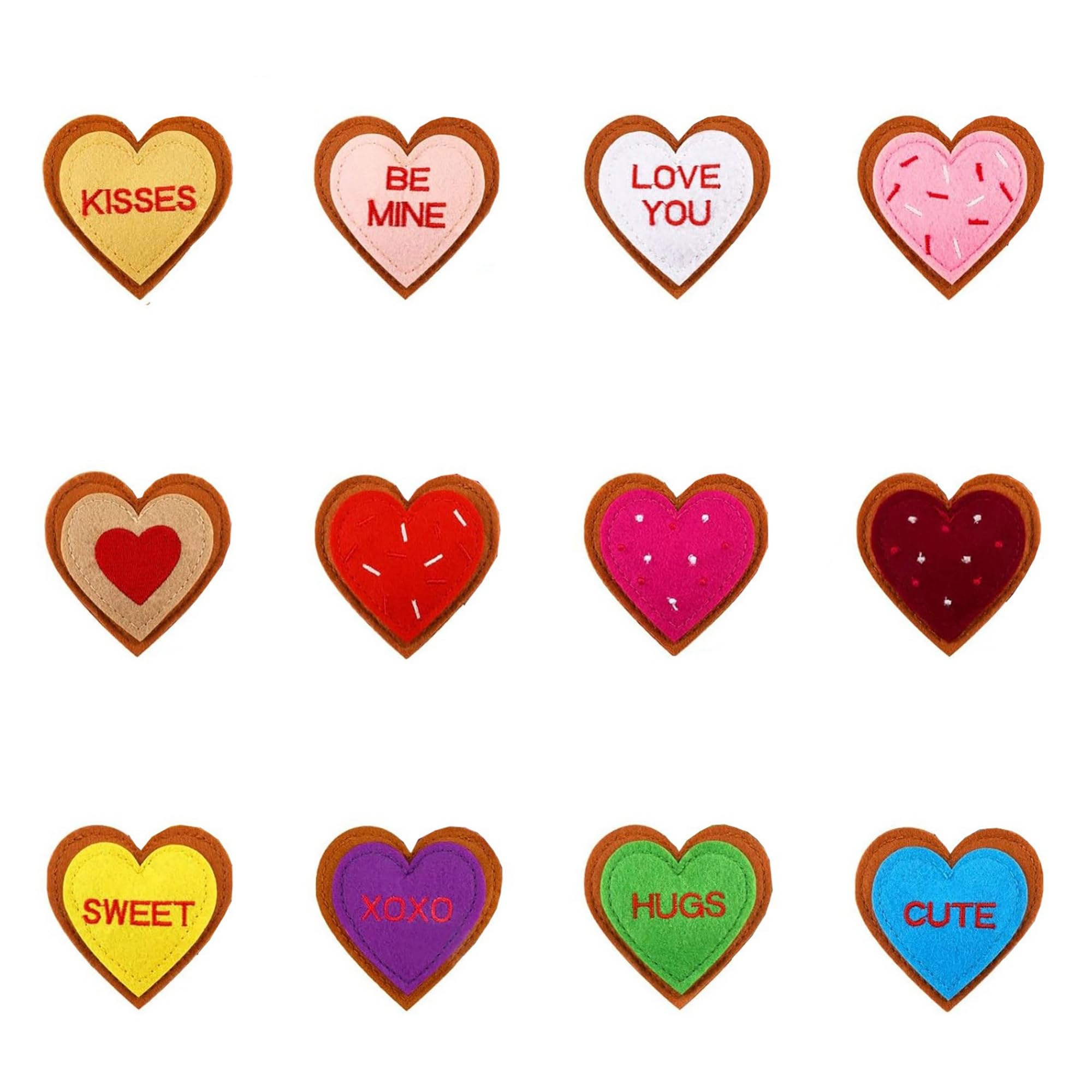 Heart-Shaped Embroidered Patches, Sweet Conversation Hearts Design, Computer Embroidery, Iron-on Fabric Applique for Clothing Decoration, 7.9cm x 7.8cm, 12 Pack