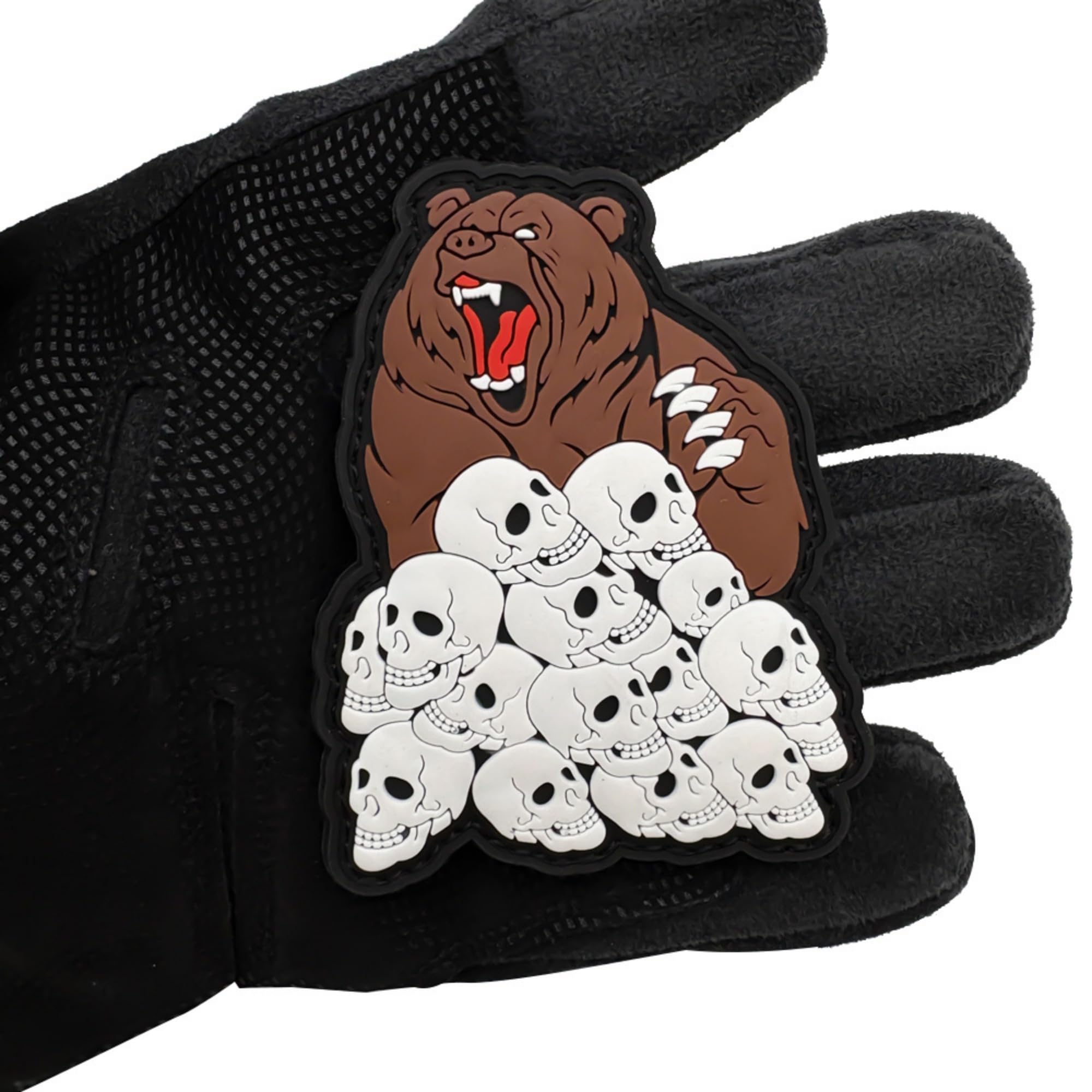 Humans Beware Tactical Morale PVC Patches, Grumpy Brown Bear with Skulls Design, Glow in Dark, Hook and Loop Backing, 3.35 x 2.68 Inches - Image 8