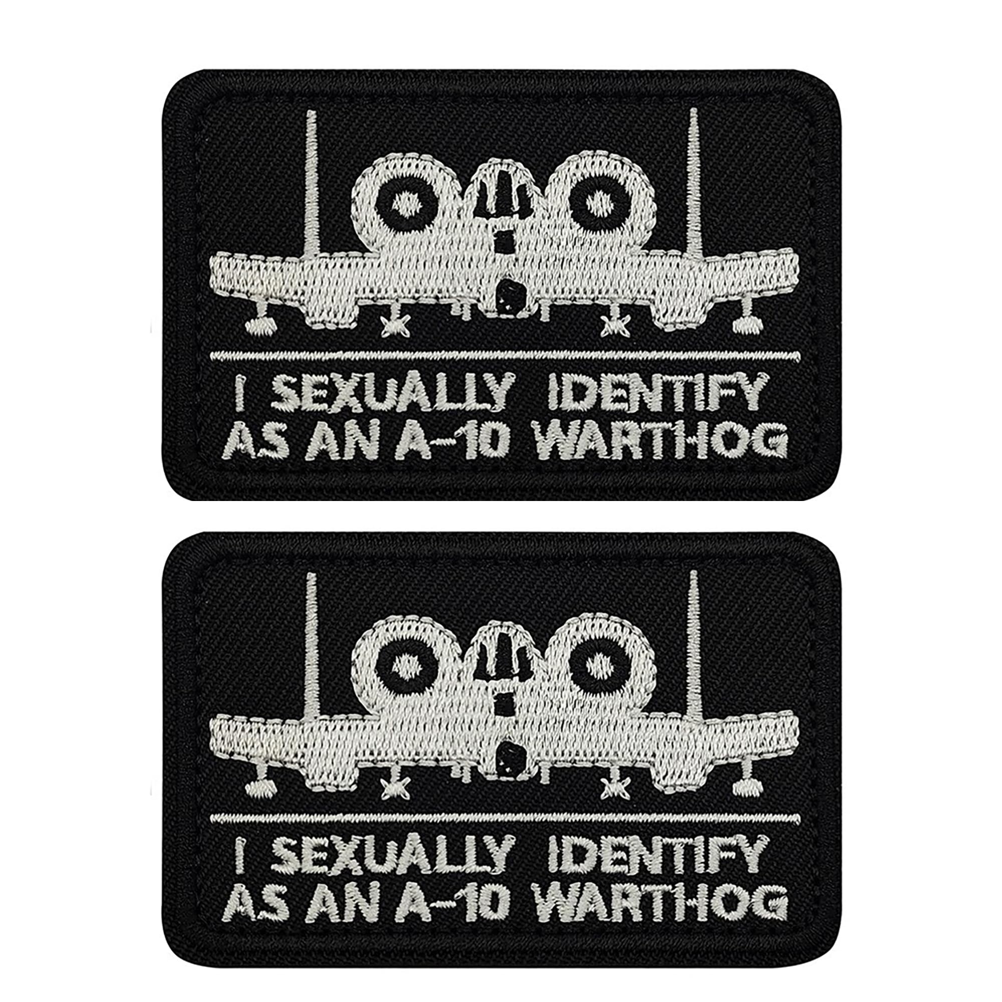 I Sexually Identify as an A-10 Warthog Embroidered Patches Appliques, Black and White, 3.15 x 1.97 Inches, Hook Backing, 2 Pack