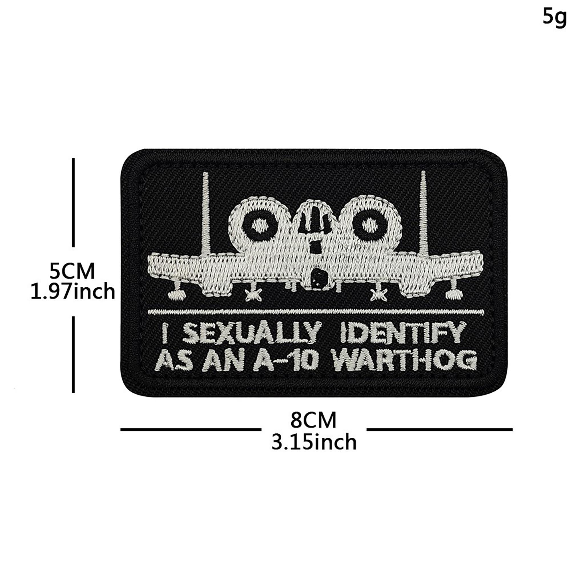 I Sexually Identify as an A-10 Warthog Embroidered Patches Appliques, Black and White, 3.15 x 1.97 Inches, Hook Backing, 2 Pack - Image 2