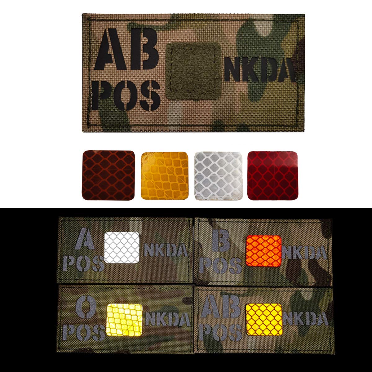Infrared Reflective Blood Type Patch, AB POS AB+ Positive NKDA Patches - Hook and Loop Fastener Backing - 3.94 x 1.97 Inch - No Known Drug Allergies