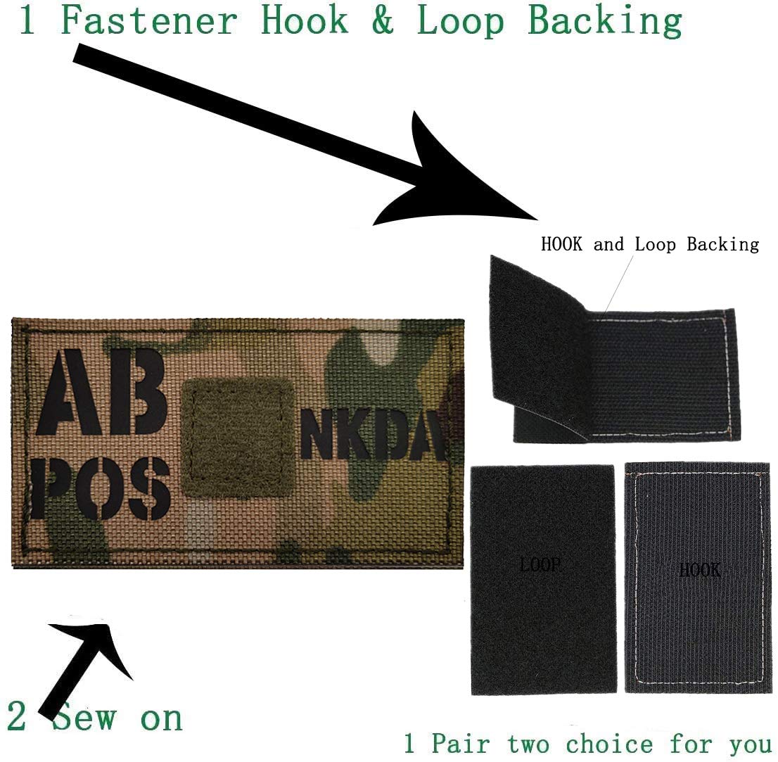 Infrared Reflective Blood Type Patch, AB POS AB+ Positive NKDA Patches - Hook and Loop Fastener Backing - 3.94 x 1.97 Inch - No Known Drug Allergies - Image 4