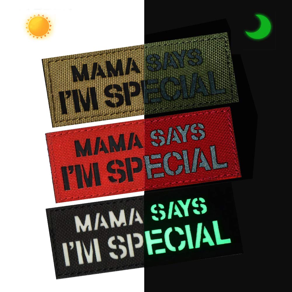 Infrared Reflective Patch - Mama Says I'm Special 3D Tactical Military Badges Embroidered Patches with Loop and Hook Back 3.54 x 1.97 inch 2Pieces (Coyote tan) - Image 3