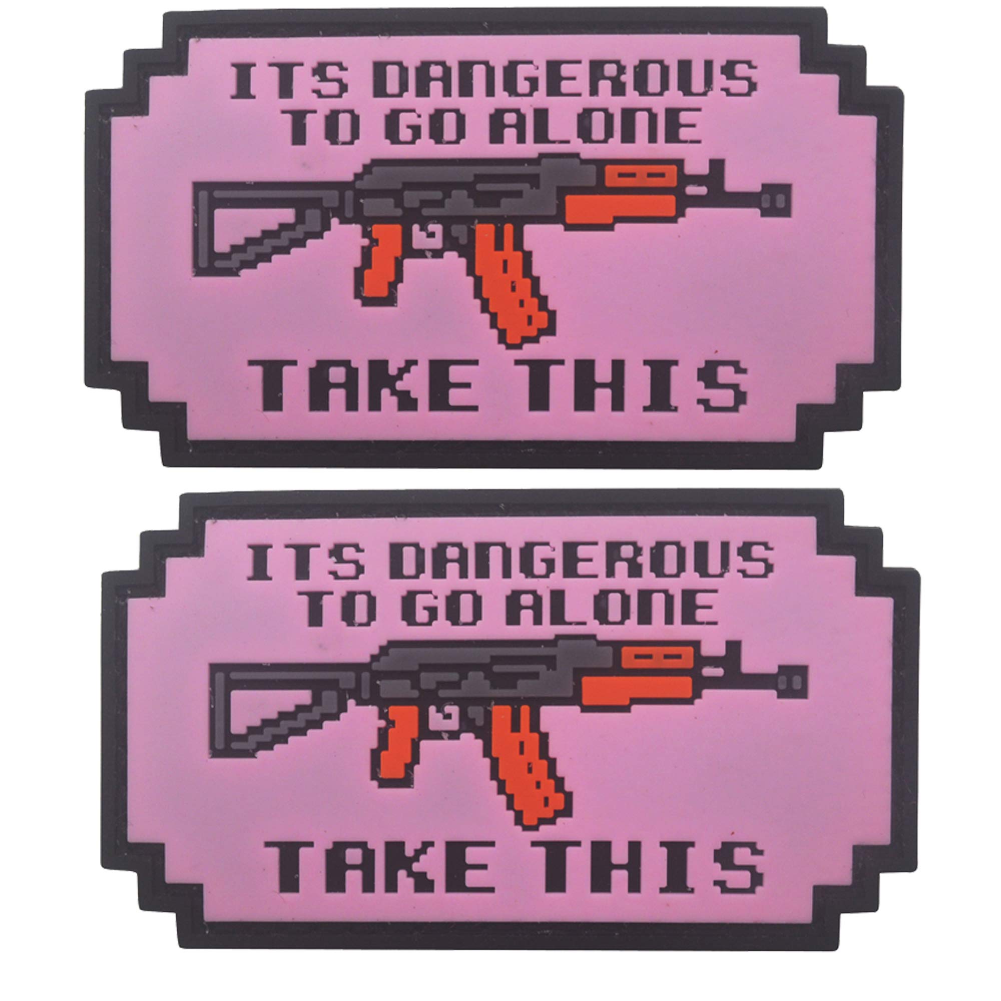 It's Dangerous to Go Alone Patch 3D Tactical Military PVC Rubber Patches with Hook and Loop Backing Badges 2PCS (Pink)