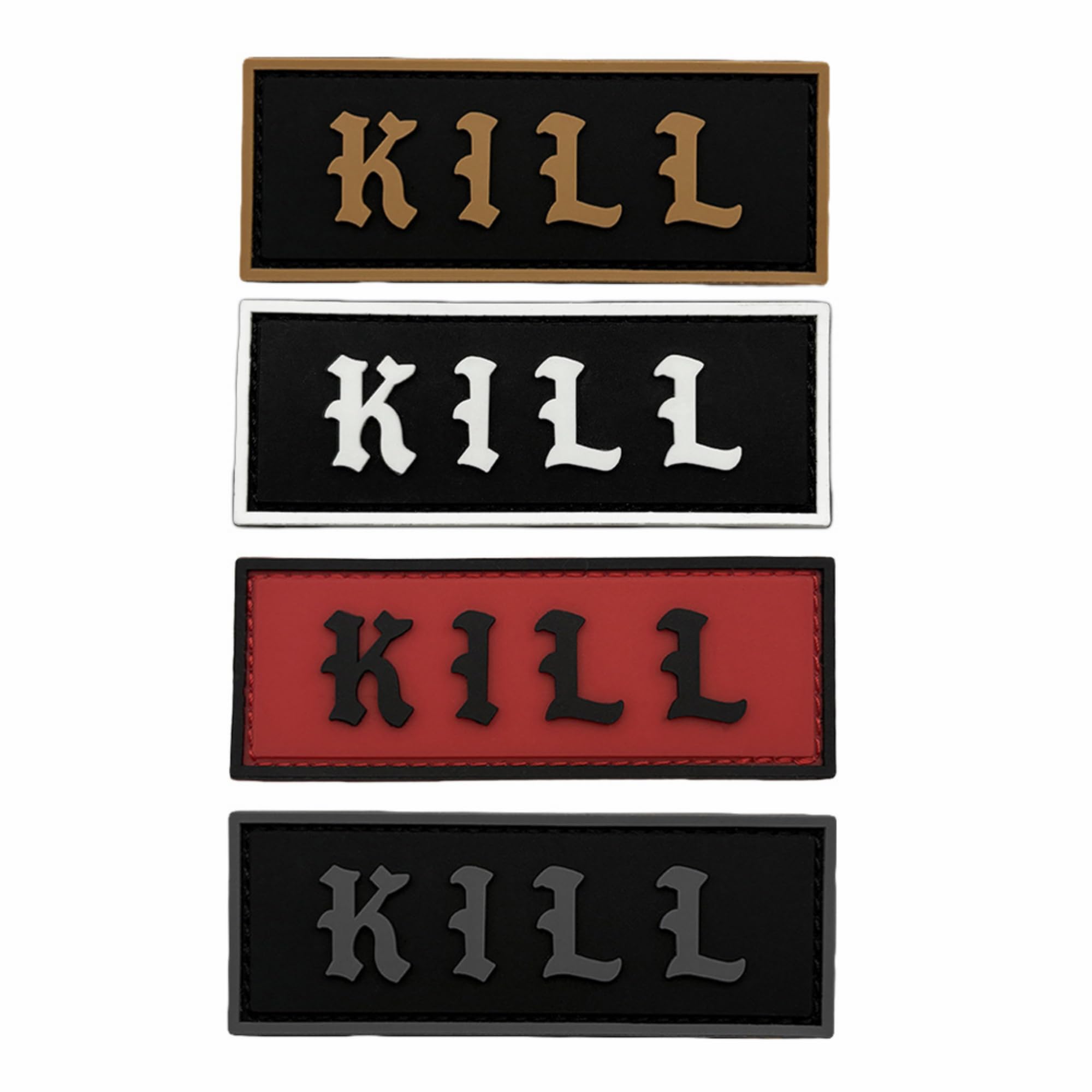 Kill PVC Morale Patch, 3D Rectangular Tactical Badge with Hook and Loop Backing, 3.94 x 1.50 Inch, Armband Backpack Sticker (Multicolored)