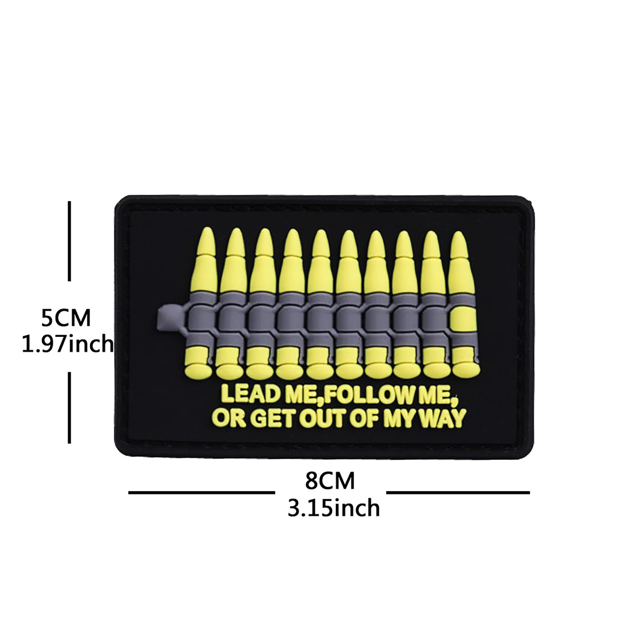 Lead Me Follow Me or Get Out of My Way PVC Patch with Bullet Design, Funny Applique Patches Tactical Military Emblem Badges Hook and Loop Backing, Black and Yellow, 3.15 x 1.97 Inch, 2-Pack - Image 2