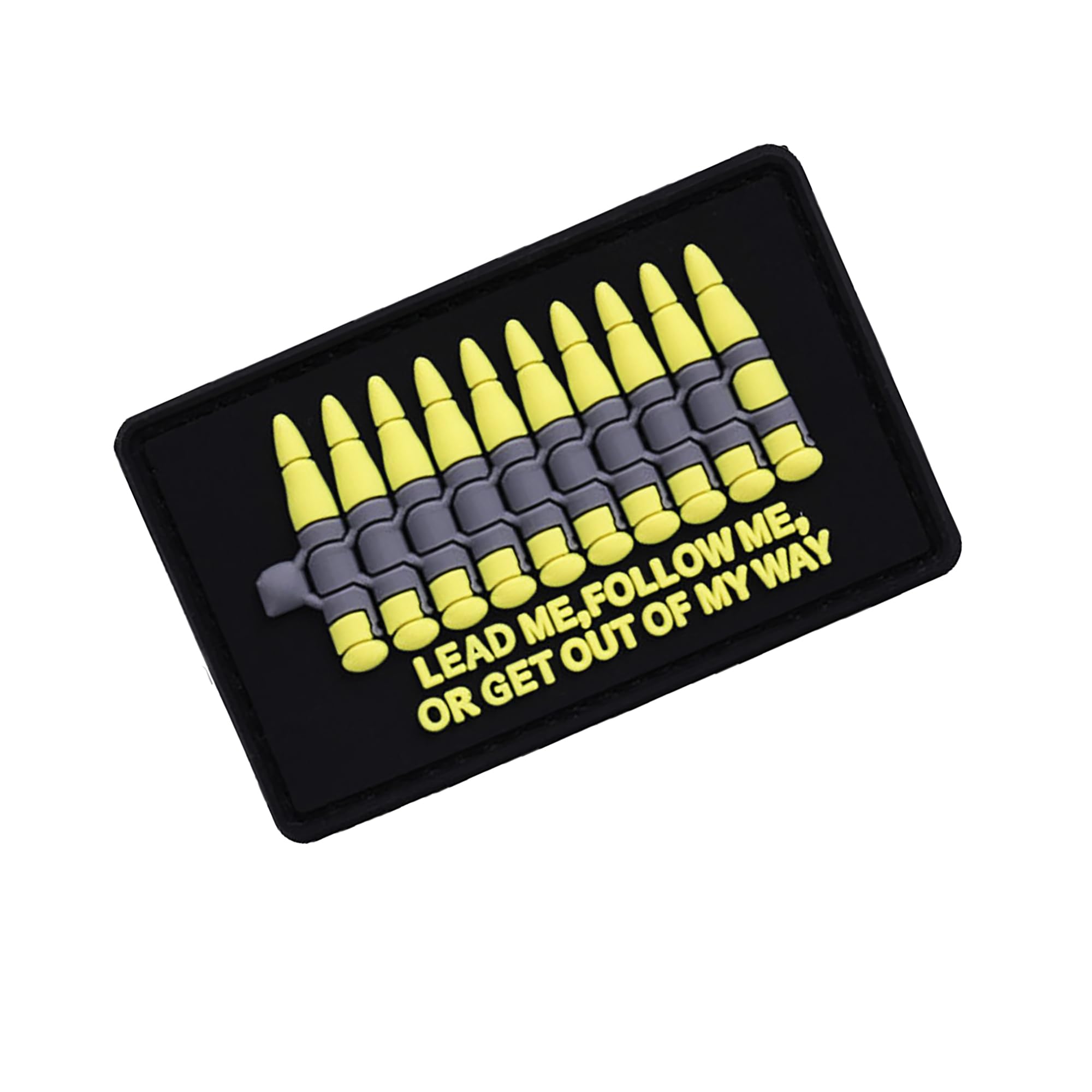 Lead Me Follow Me or Get Out of My Way PVC Patch with Bullet Design, Funny Applique Patches Tactical Military Emblem Badges Hook and Loop Backing, Black and Yellow, 3.15 x 1.97 Inch, 2-Pack - Image 6