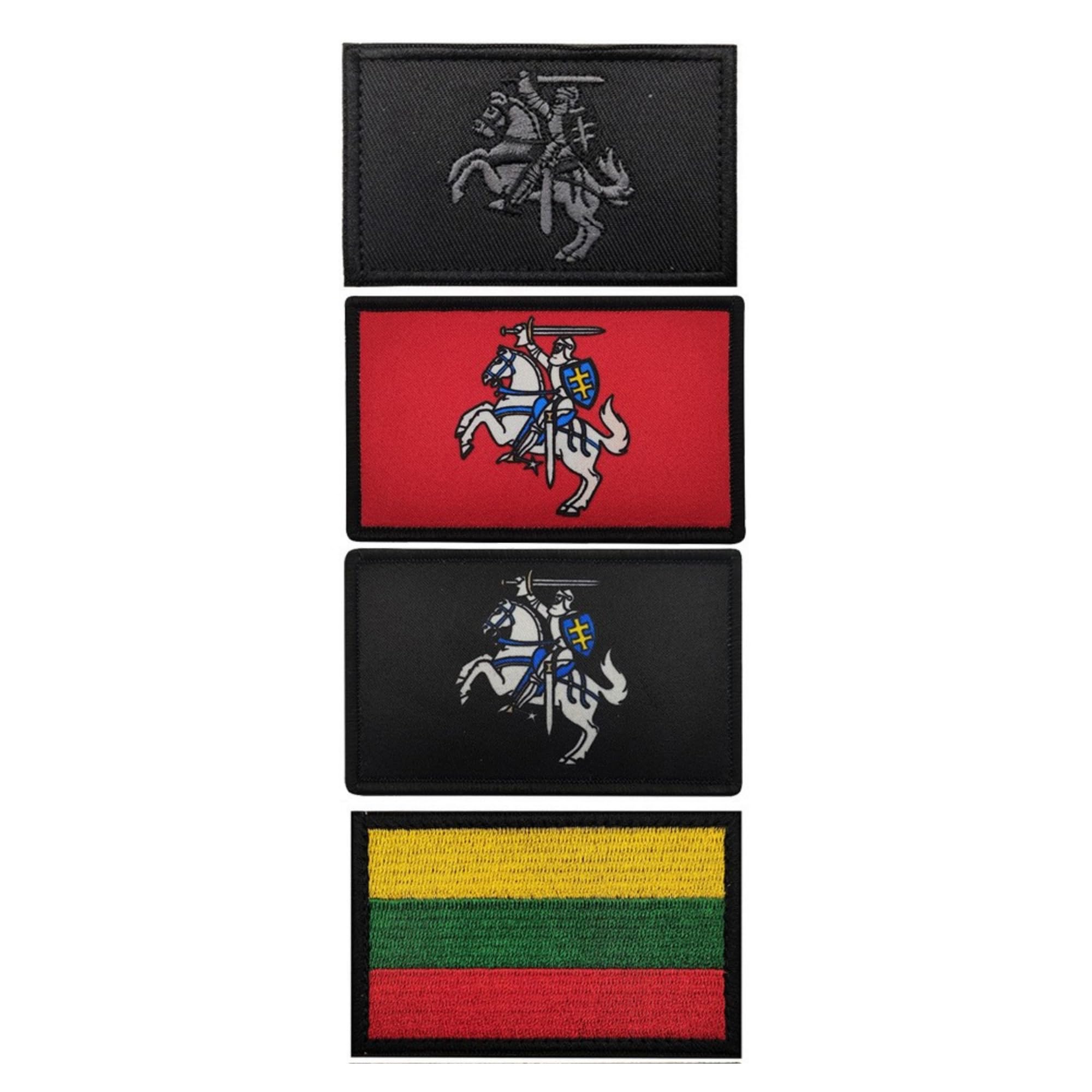 Lithuania Flag Embroidered Patch with Knight Emblem, Hook and Loop Backing, 3.15 x 1.97 Inches, 4 Pack