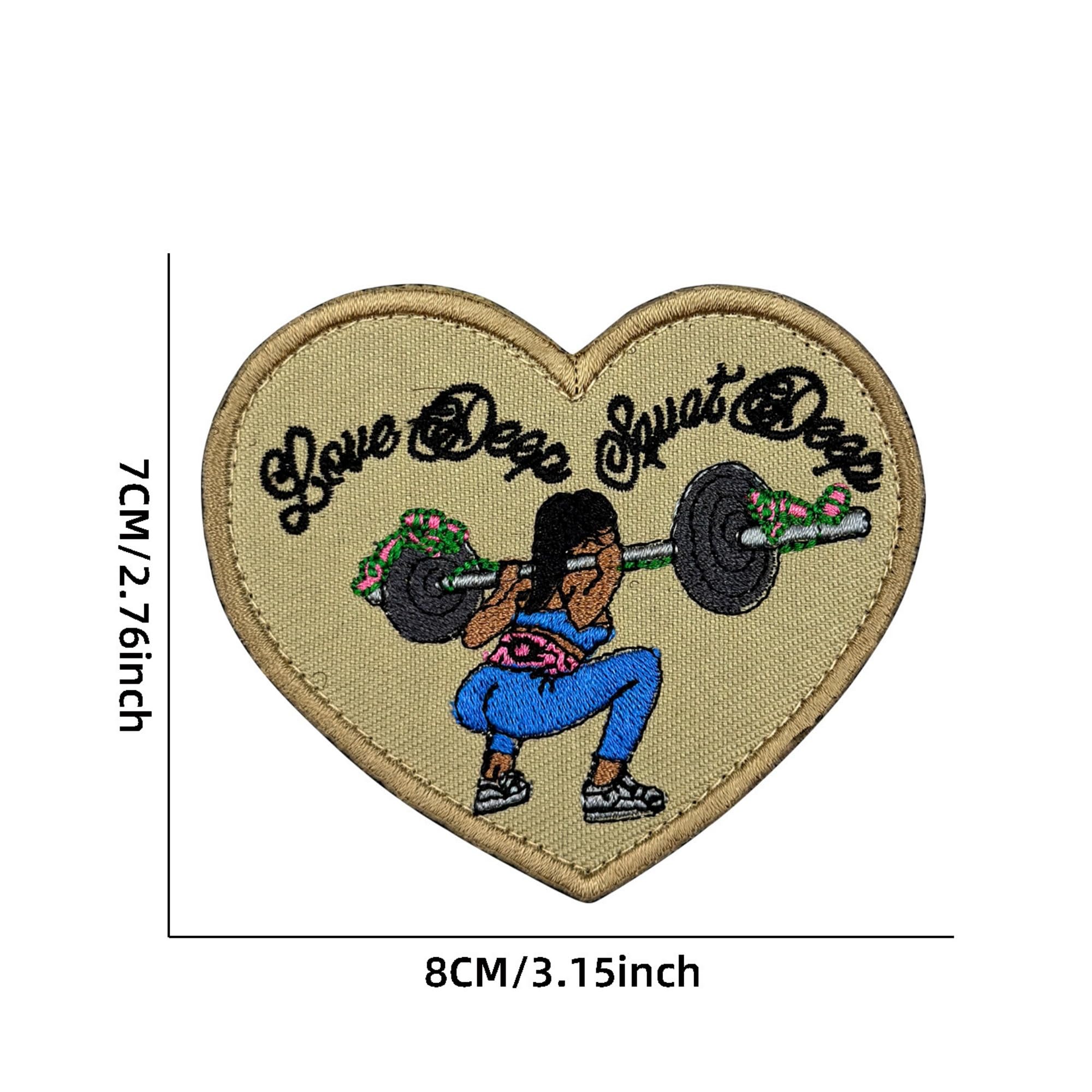 Love Deep Squat Deep Heart-Shaped Weightlifting Patch, Embroidered Design, Hook and Loop Backing, 2.76 x 3.15 inches, 2-Pack - Image 2
