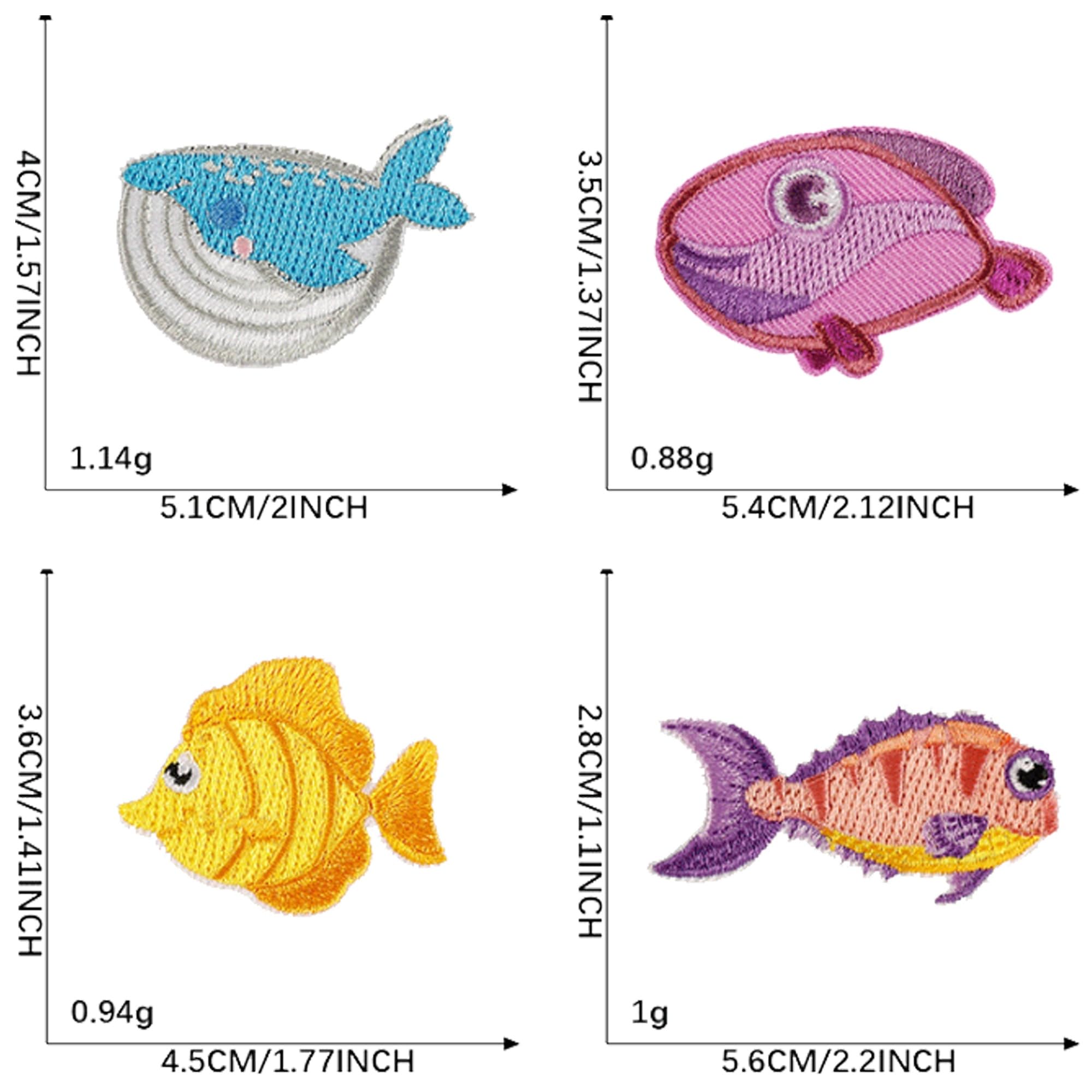 Marine Animal Iron-On Patches, Fish and Crab Embroidered Appliques, Decorative Clothing Accessories, 16 Pieces - Image 3