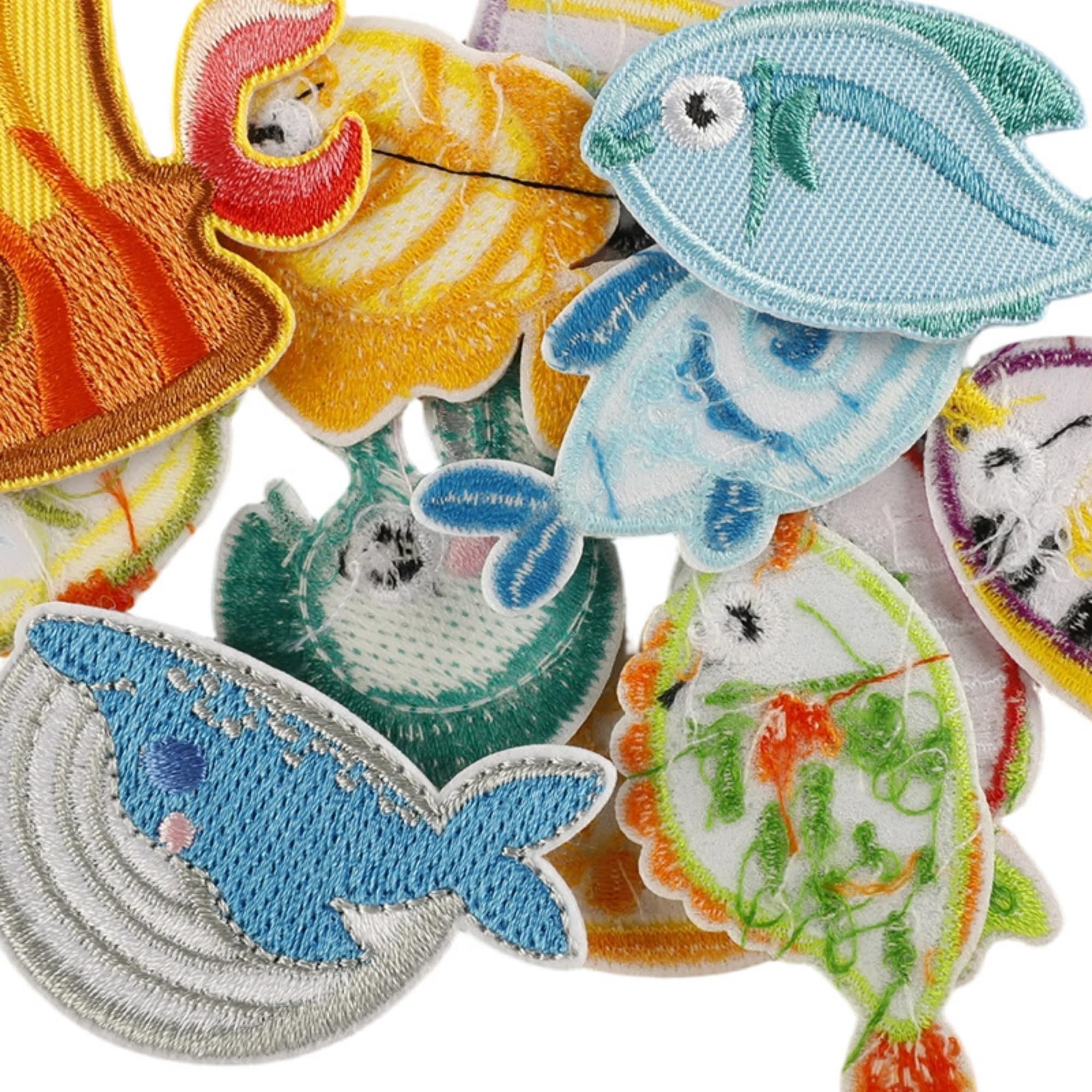 Marine Animal Iron-On Patches, Fish and Crab Embroidered Appliques, Decorative Clothing Accessories, 16 Pieces - Image 6