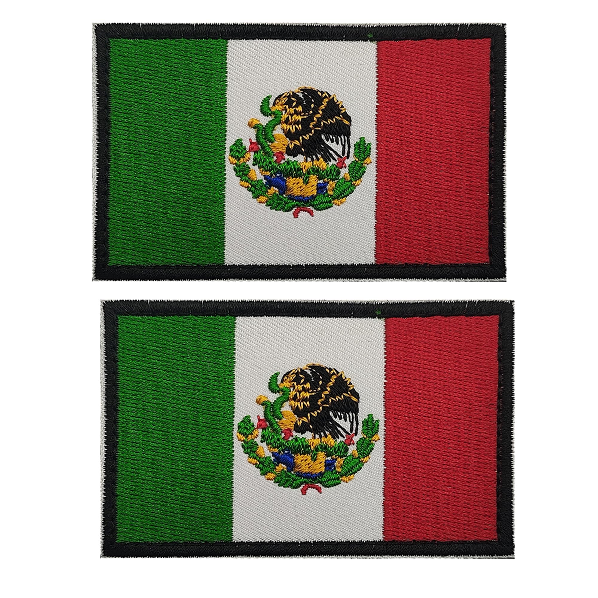 Mexican Flag Embroidered Tactical Patches, Mexico Flag Appliques, 2.95 x 2.36 Inch, Hook and Loop Backing, 2-Pack