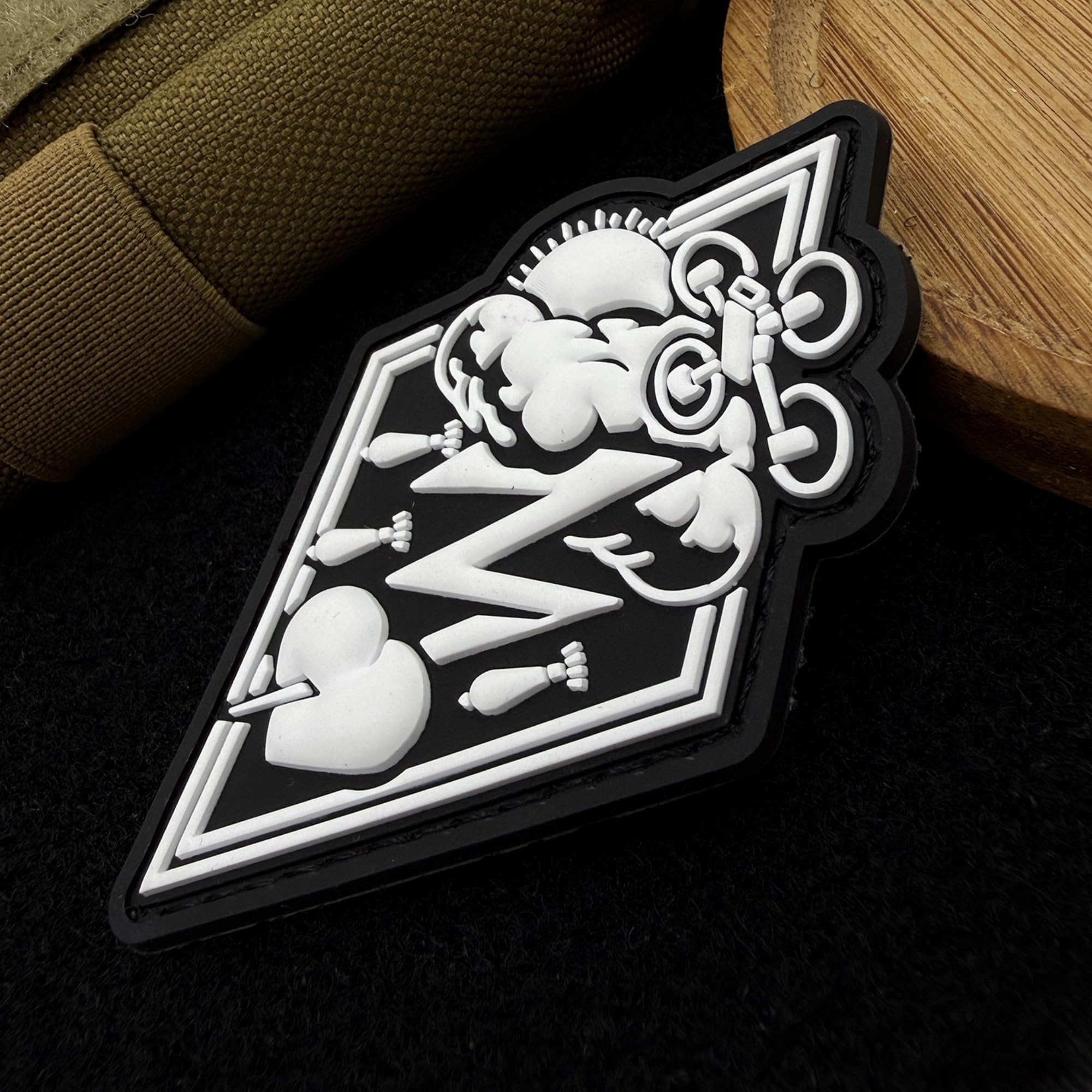 Military Drone Storm PVC Morale Patch, Hook and Loop Backing, 3.3 x 1.8 inches, Black and White Diamond Design - Image 3