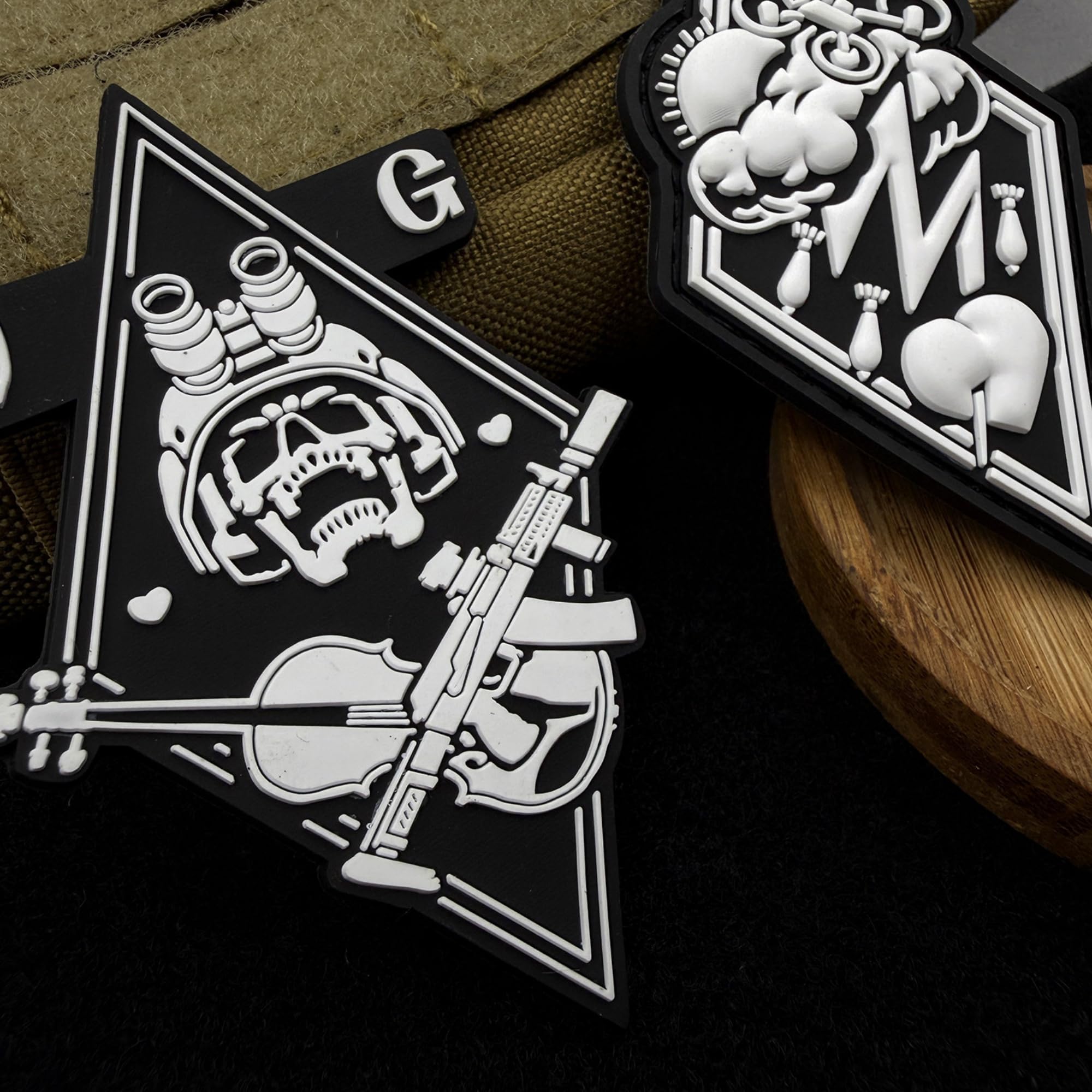 Military Drone Storm PVC Morale Patch, Hook and Loop Backing, 3.3 x 1.8 inches, Black and White Diamond Design - Image 4