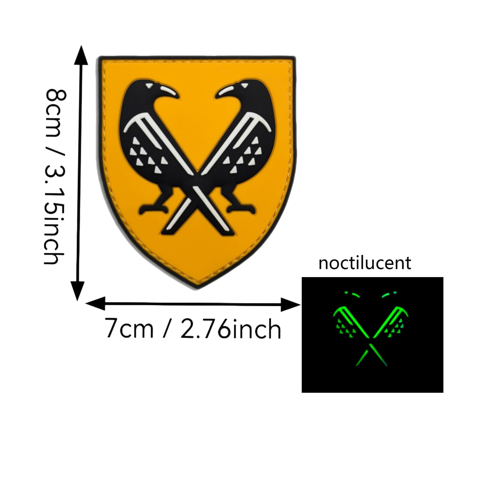 Military Shield Noctilucent PVC Morale Patch, Glow in Dark, 2.76x3.15 inches, Hook and Loop Backing, Yellow and Black - Image 2