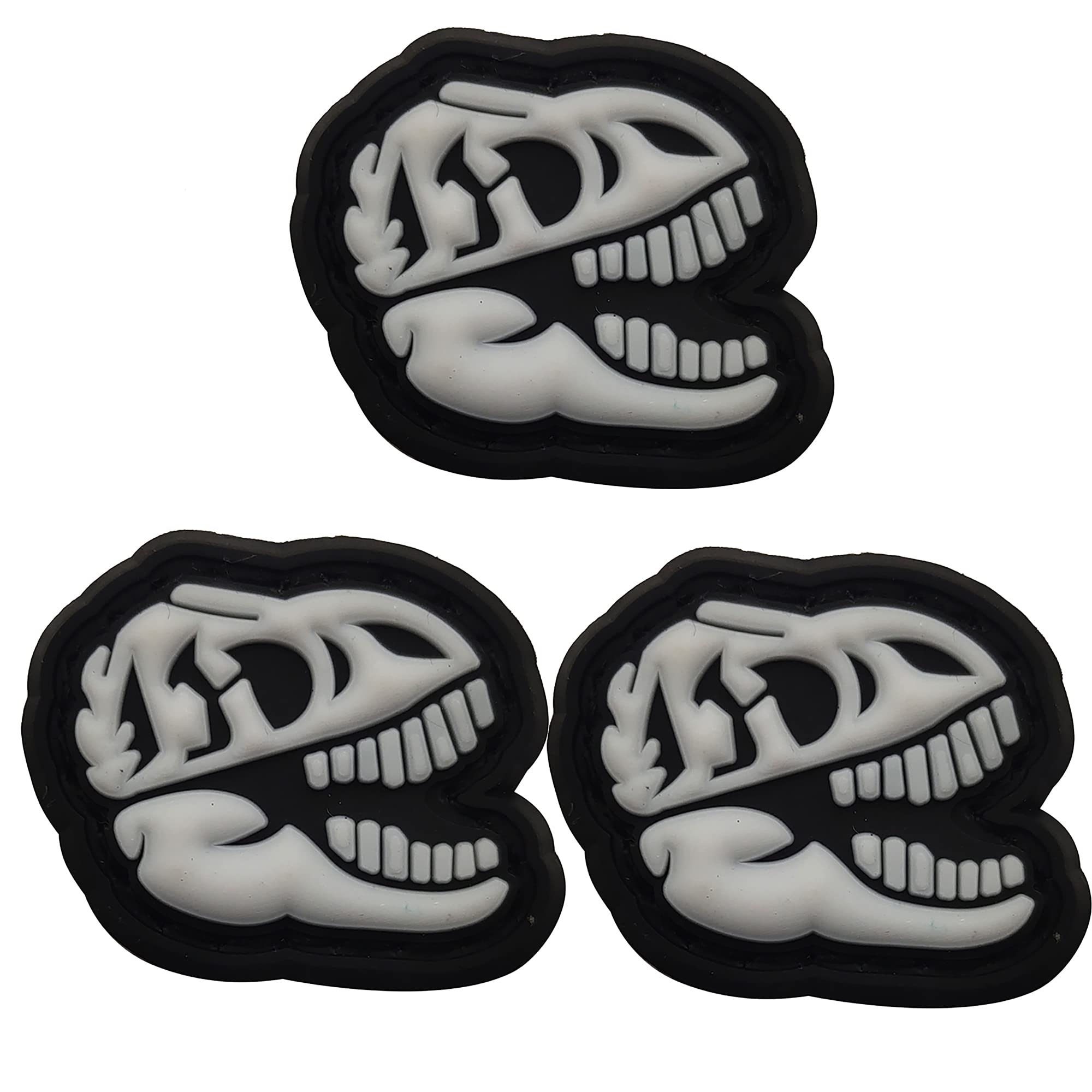 Mini Size Glowing in Dark Patches Dinosaurs PVC Rubber Morale Appliques Military Tactical Emblem Patch Badges Bundle of 3 Pieces