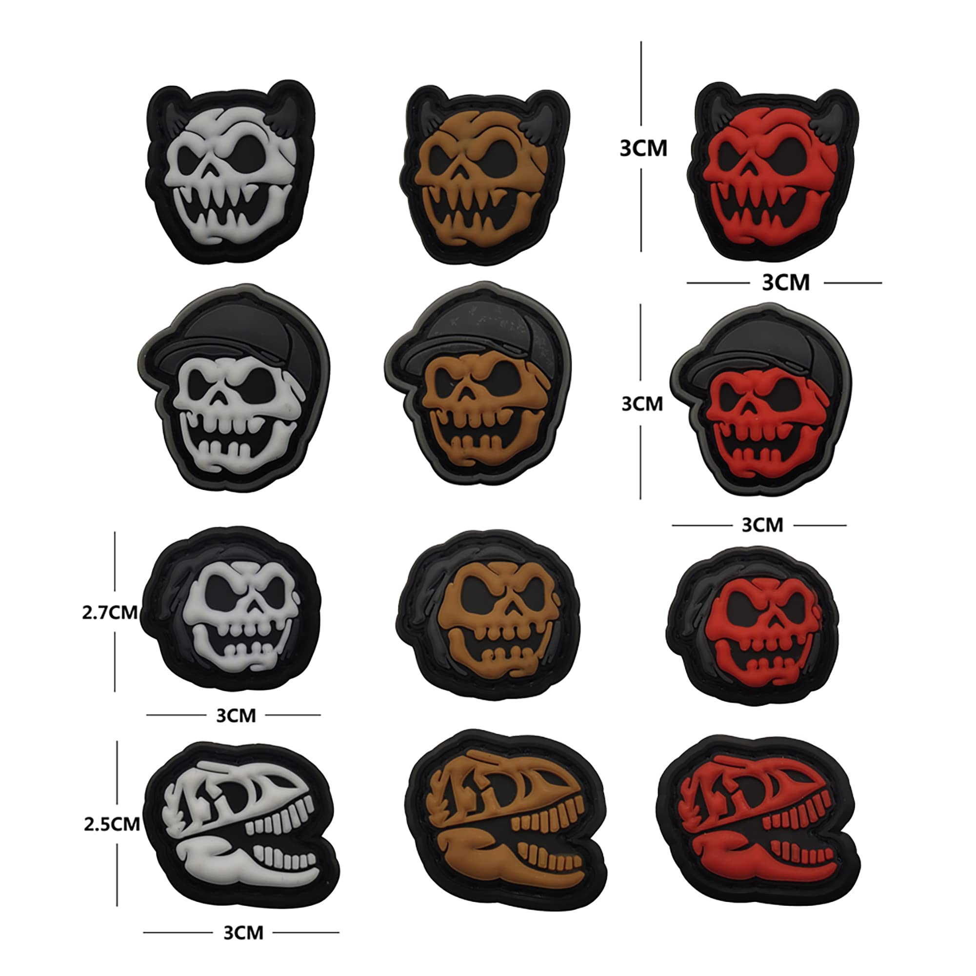 Mini Size Glowing in Dark Patches Skulls Heads Terrifying Skeleton PVC Rubber Morale Appliques Emblem Patch Badges Bundle of 3 Pieces - Image 6