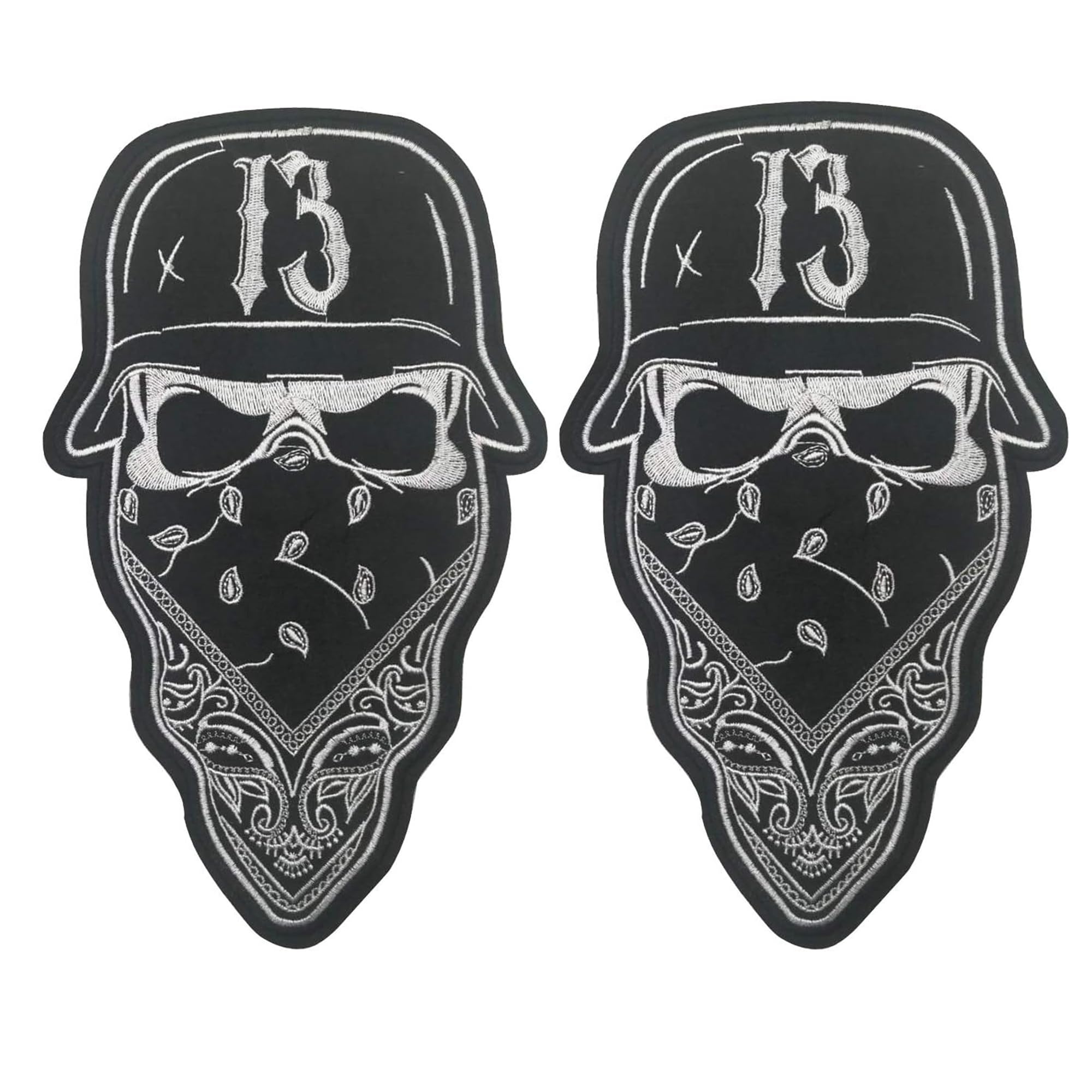 Motorcycle Biker Style Large Embroidered Patch Applique - Cool Skull 13 for Clothing MC Vest Jackets Backpacks 10.3 x 6.2inch Bubble 2 Pieces