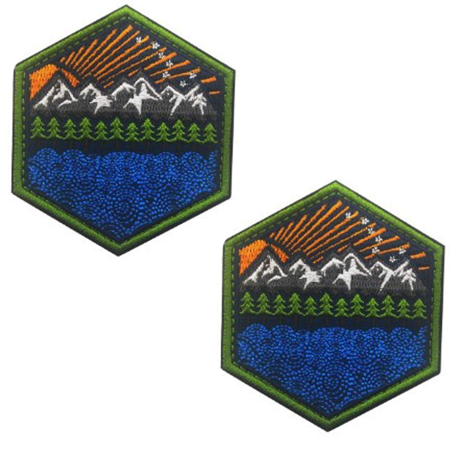 Mountains Nature Outdoor Adventure Explorer Souvenir Travel Vacation Embroidered Patch - Hiking, Camping Clothes Patches Emblem Applique Badge with Hook and Loop Backing for Jeans, Jackets, 2pcs