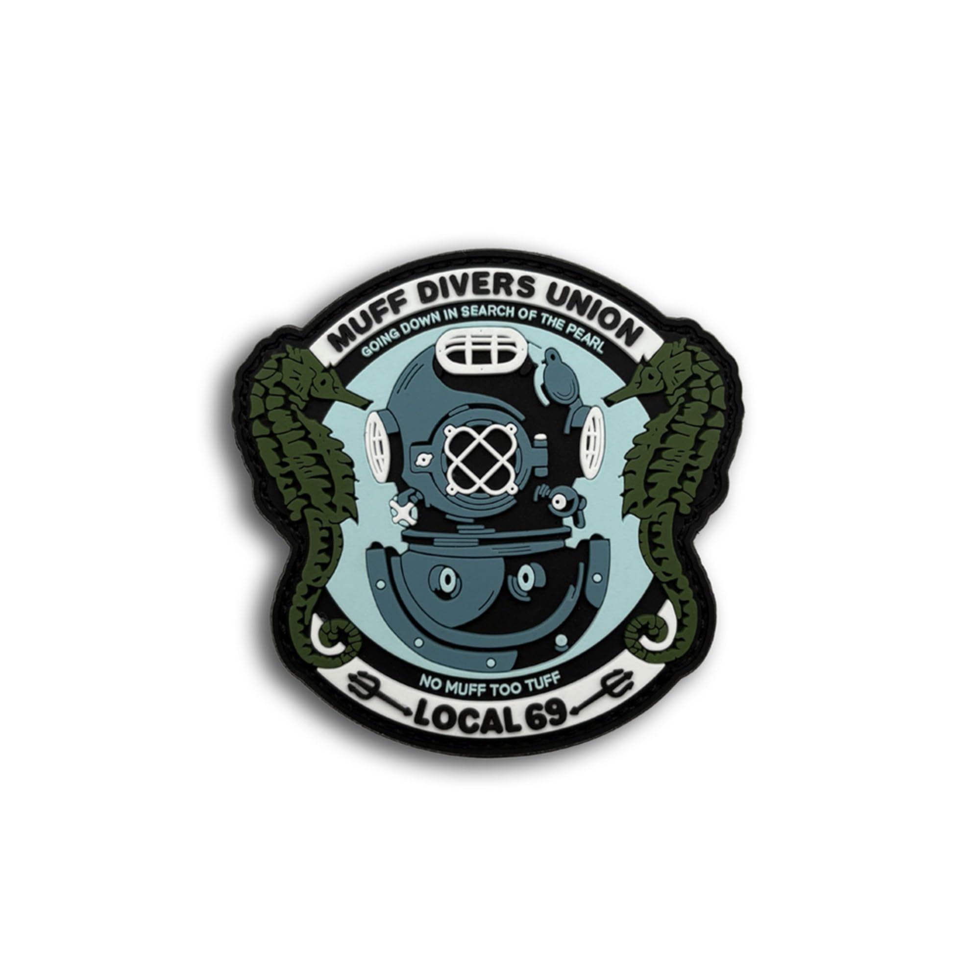 Muff Divers Union Local 69 PVC Morale Patch, Glow in Dark, Hook and Loop Backing, 3.54 Inch Tactical Badge for Backpacks and Military Gear