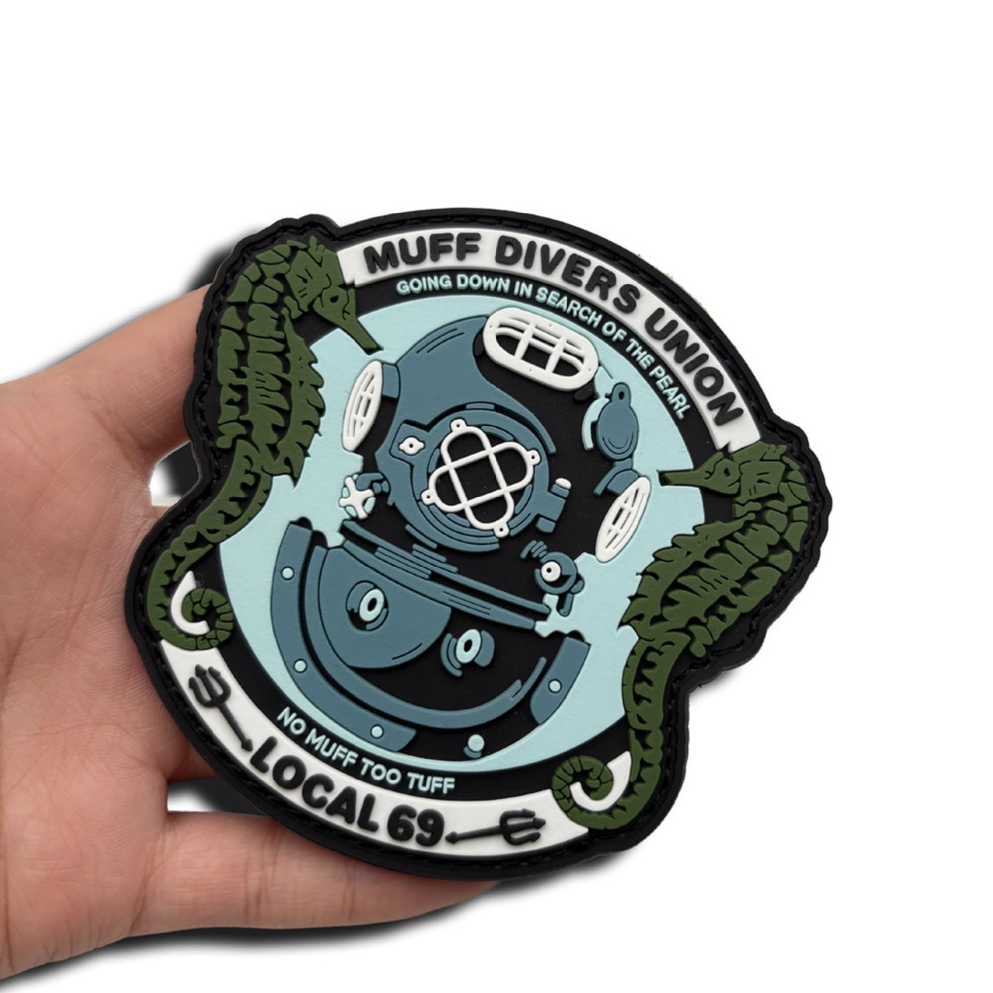 Muff Divers Union Local 69 PVC Morale Patch, Glow in Dark, Hook and Loop Backing, 3.54 Inch Tactical Badge for Backpacks and Military Gear - Image 4