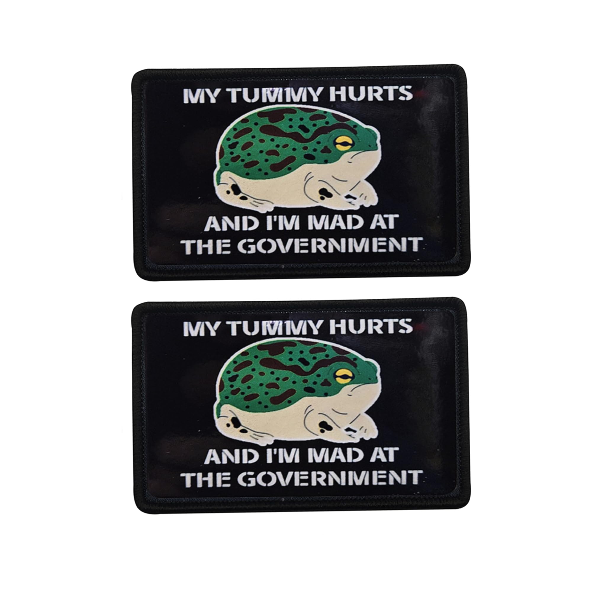 My Tummy Hurts I'm Mad At The Government Frog Printed Patches, Hook and Loop Backing, Embroidered Edge, 3.15 x 1.97 Inch, Black