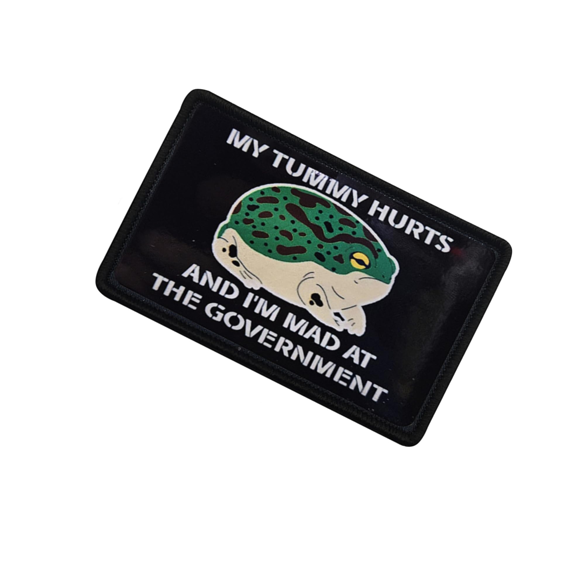 My Tummy Hurts I'm Mad At The Government Frog Printed Patches, Hook and Loop Backing, Embroidered Edge, 3.15 x 1.97 Inch, Black - Image 5