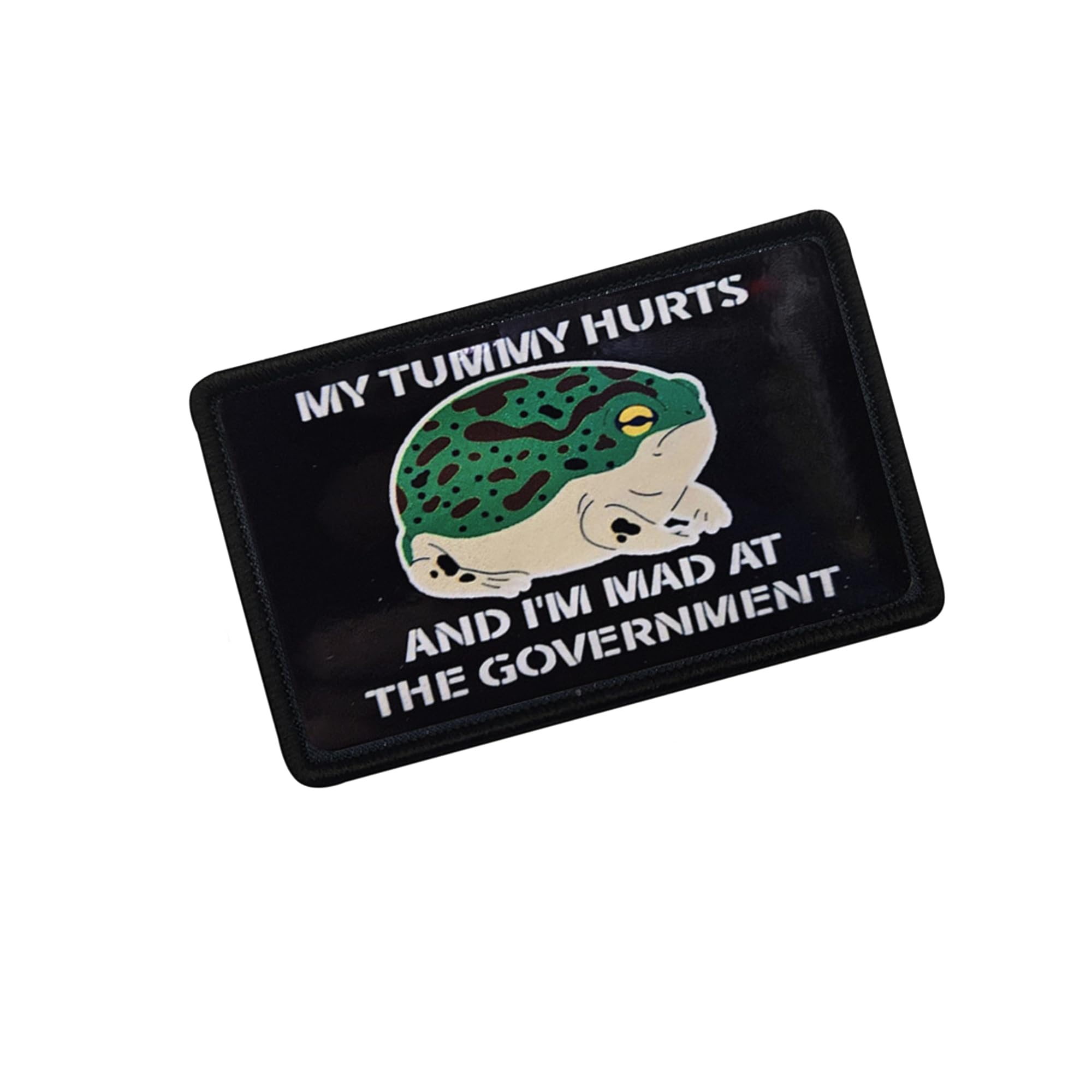 My Tummy Hurts I'm Mad At The Government Frog Printed Patches, Hook and Loop Backing, Embroidered Edge, 3.15 x 1.97 Inch, Black - Image 6