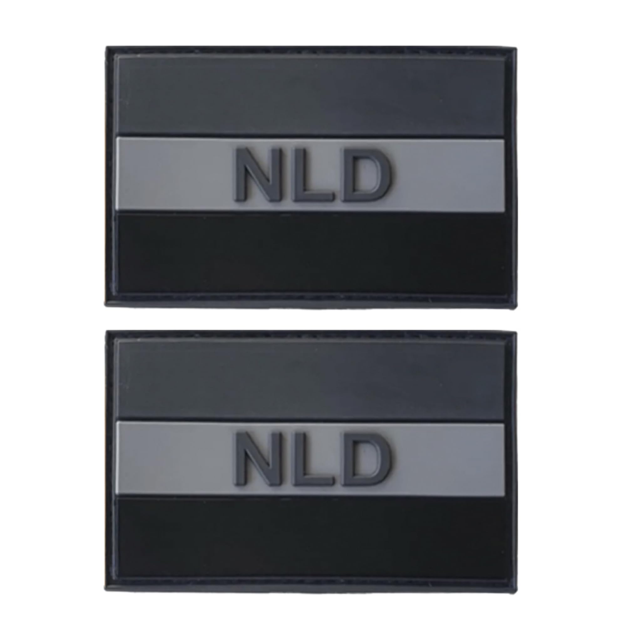 Netherlands Flag PVC Morale Patches, 3.15 x 1.97 Inch, NLD Design, Hook and Loop Backing, Black and Gray, 2-Pack