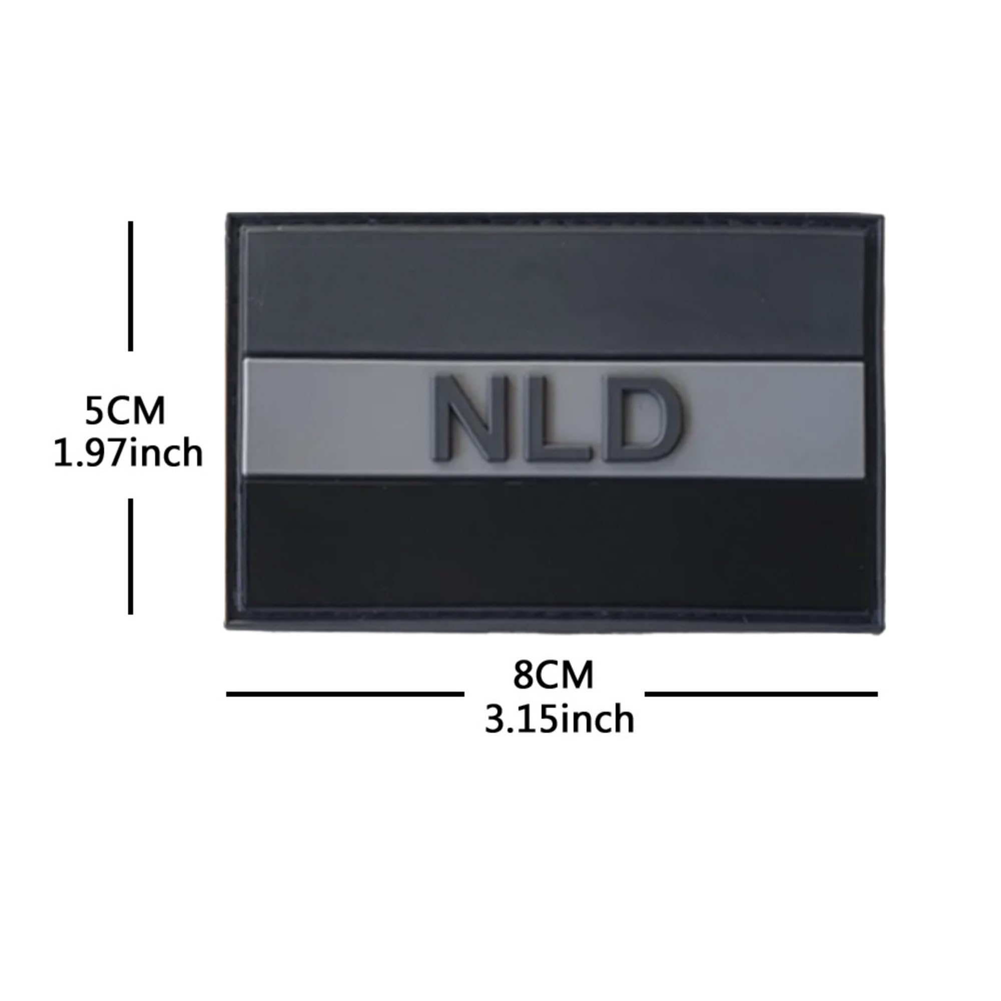 Netherlands Flag PVC Morale Patches, 3.15 x 1.97 Inch, NLD Design, Hook and Loop Backing, Black and Gray, 2-Pack - Image 2