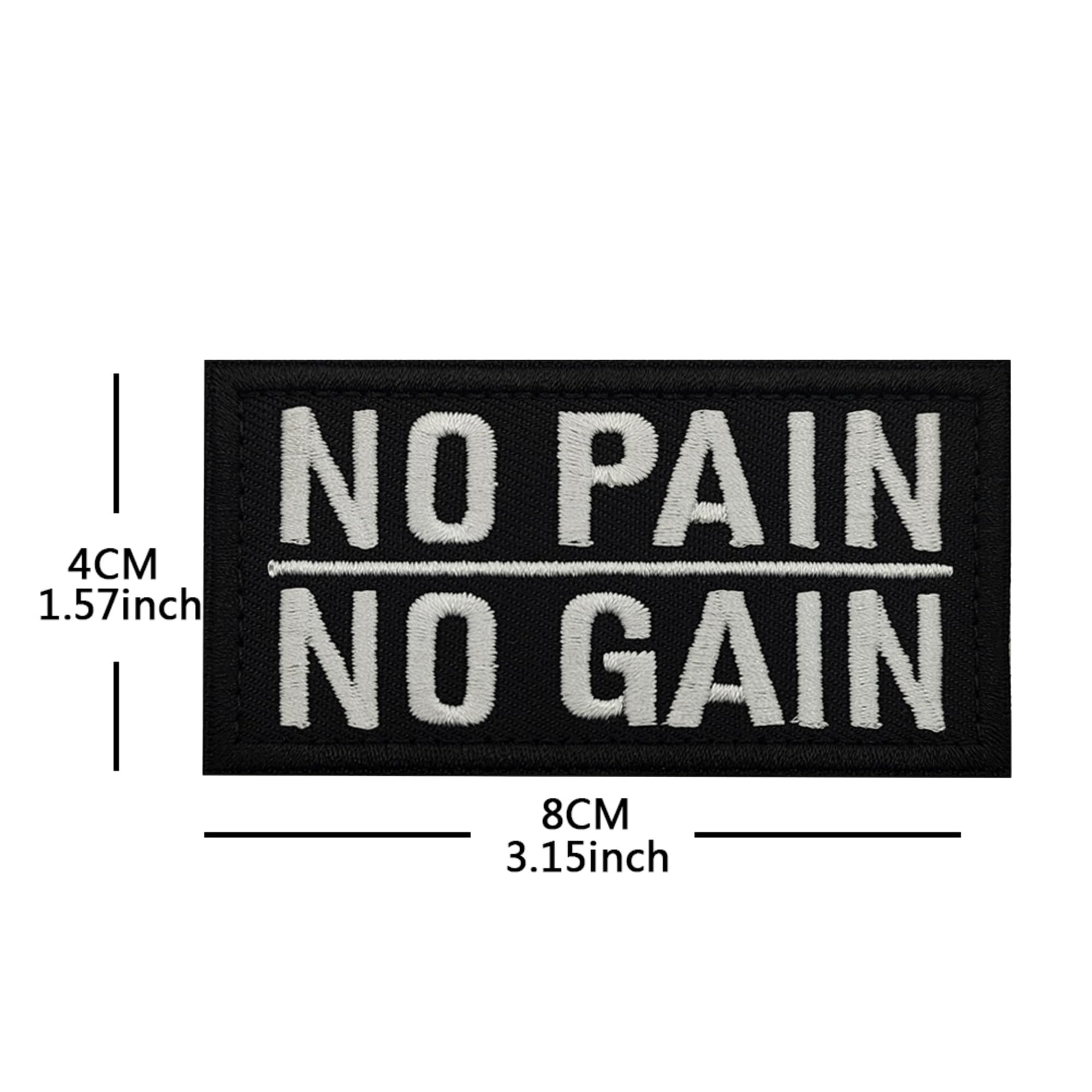 No Pain No Gain Embroidered Patches, 3.15 x 1.57 Inch, Black and Yellow, Hook and Loop Backing, 2-Pack - Image 2