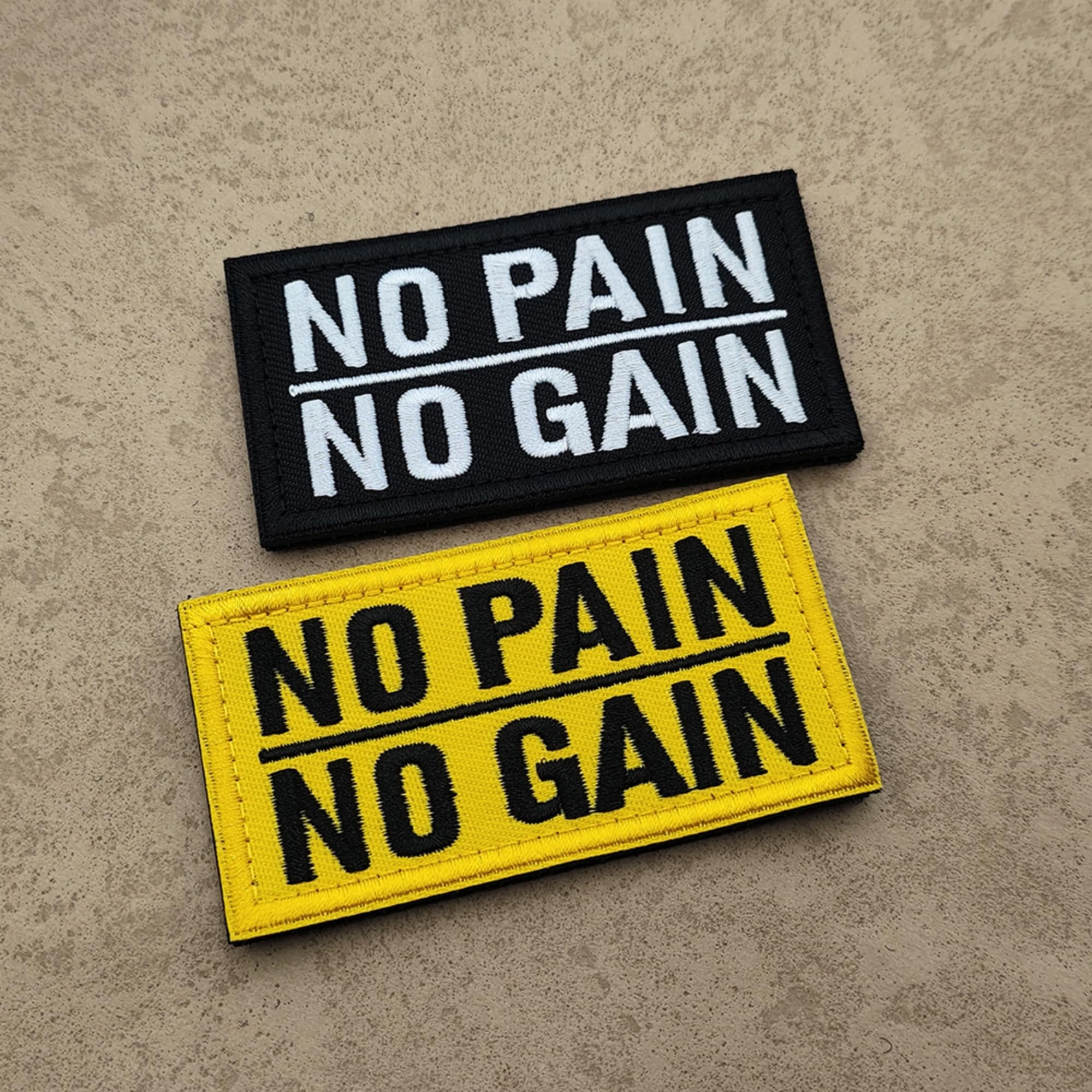 No Pain No Gain Embroidered Patches, 3.15 x 1.57 Inch, Black and Yellow, Hook and Loop Backing, 2-Pack - Image 4