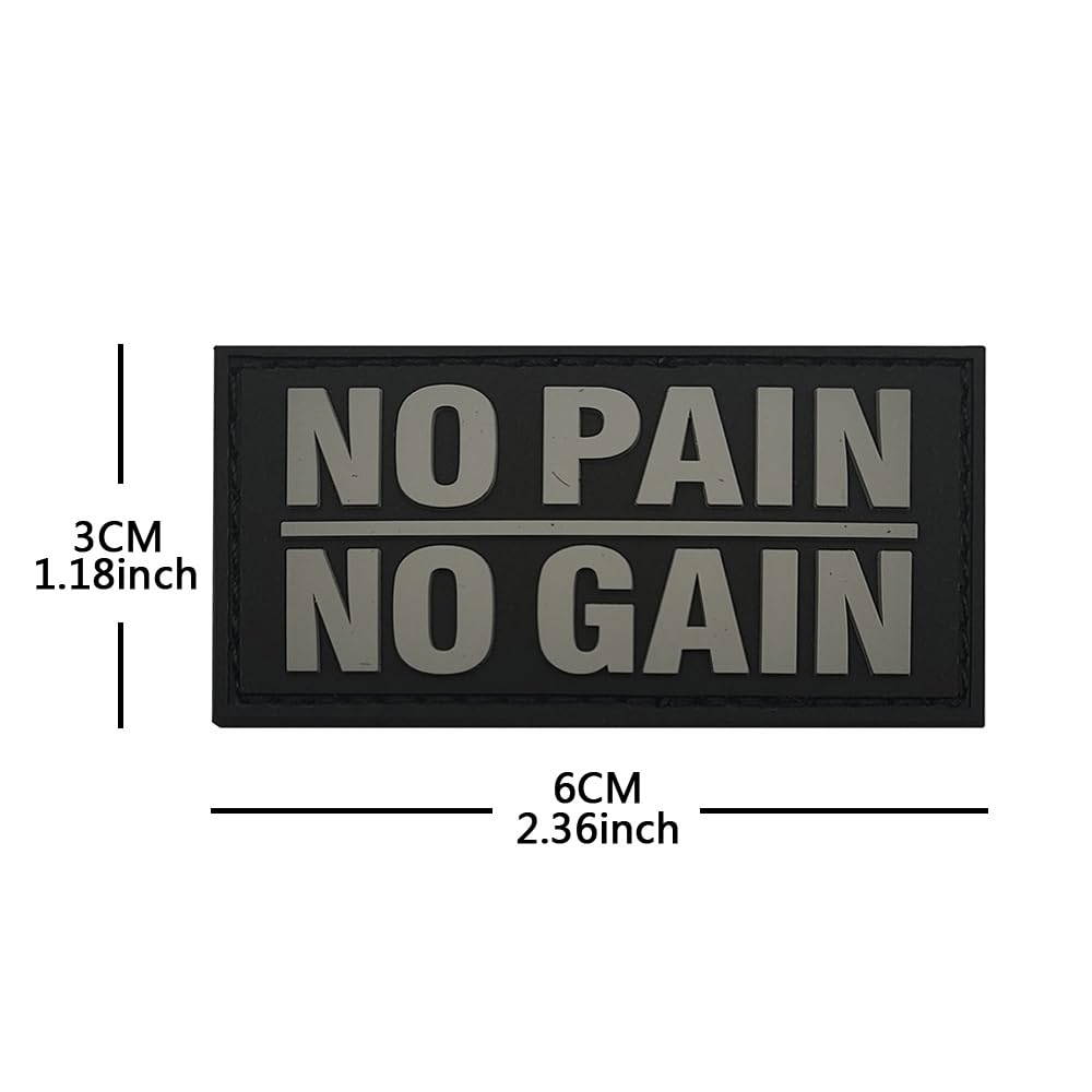 No Pain No Gain PVC Patches, Humorous Funny Morale Patch, Tactical Combat Armband Badges with Hook and Loop Fastener Backing 2.36 x 1.38 Inch 2 Pack - Image 2